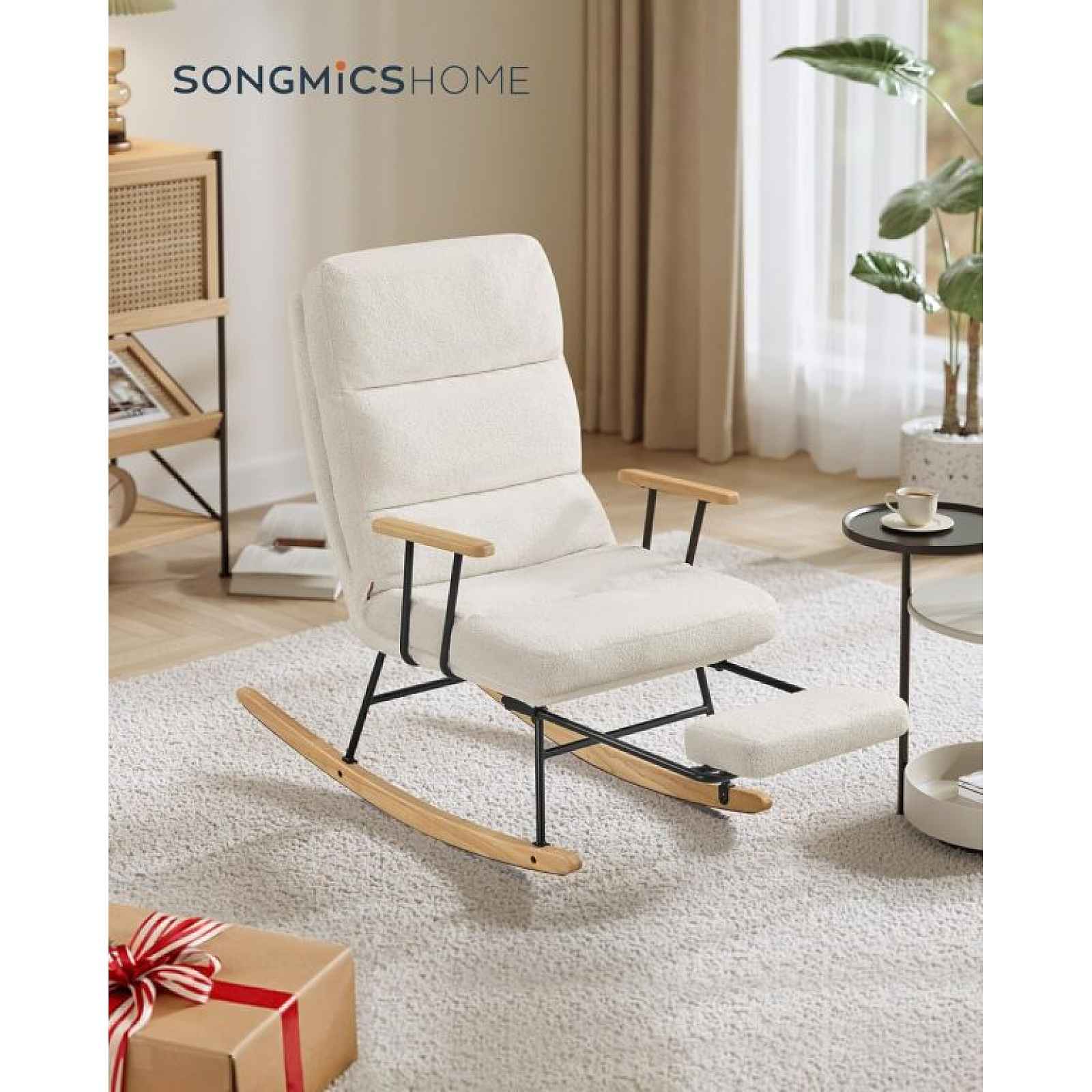 Relaxační houpací křeslo s nastavitelným opěradlem, béžové