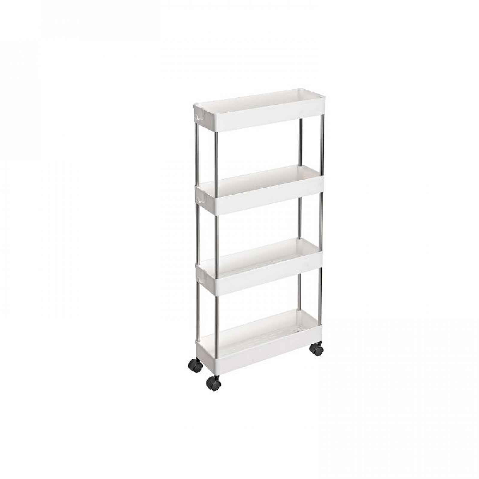 Úzký pojízdný úložný vozík 4 patra – bílý, 40×13×86 cm
