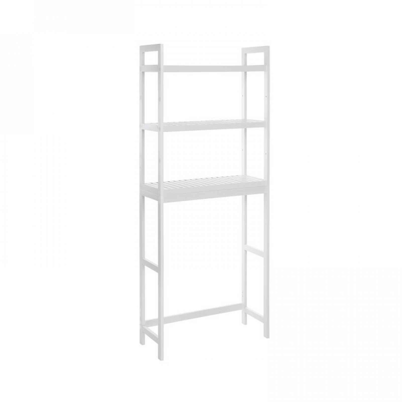 Police z bambusu a oceli, 3 patra, bílá, 63×26×170 cm