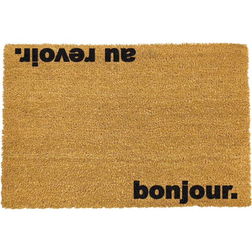 Rohožka z přírodního kokosového vlákna Artsy Doormats Bonjour Au Revoir, 40 x 60 cm