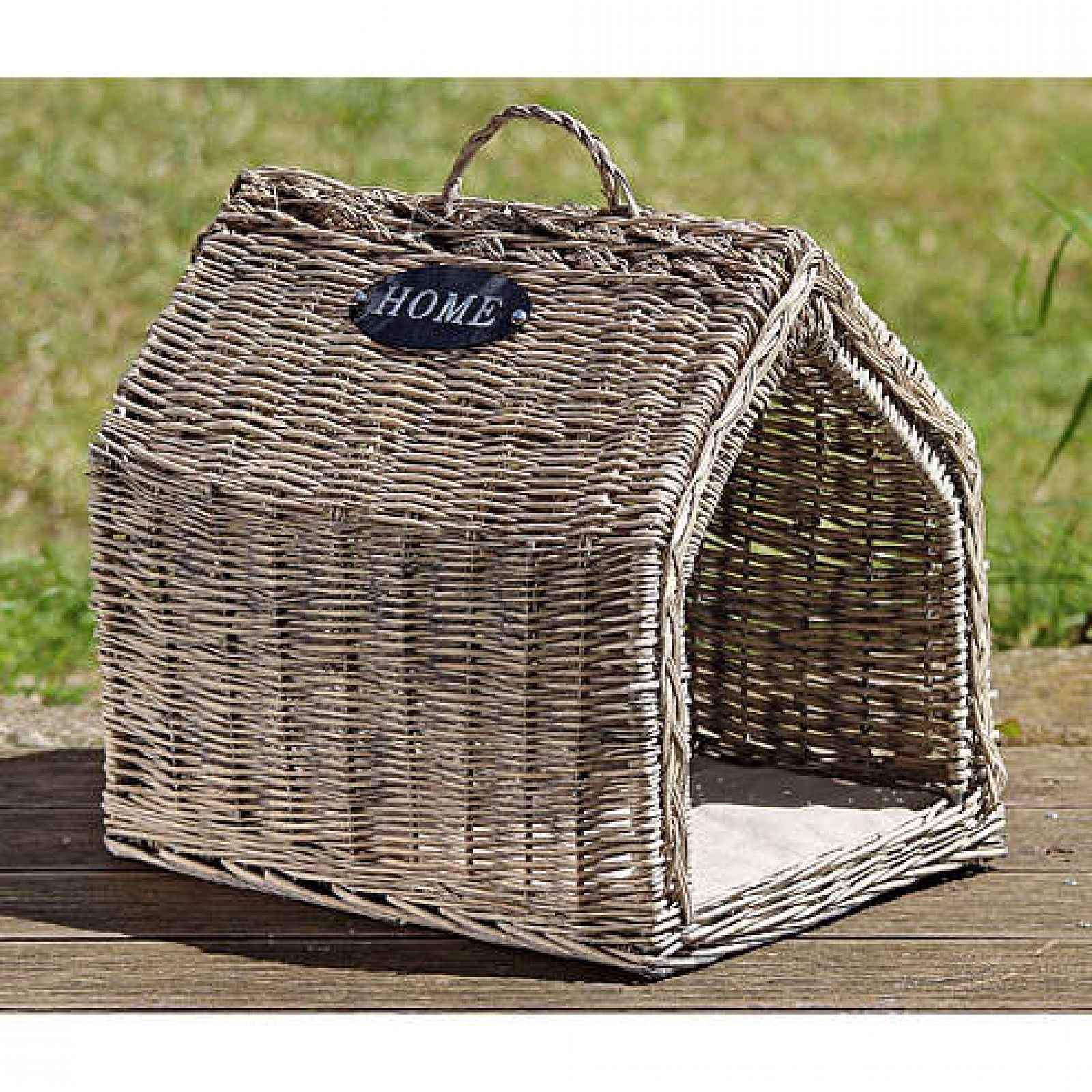 Bouda psí HOME proutí bílá patina 43cm