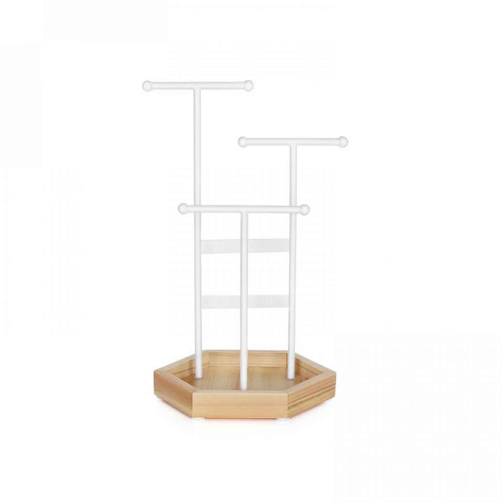 Stojánek na šperky s dřevěnou základnou, bílý