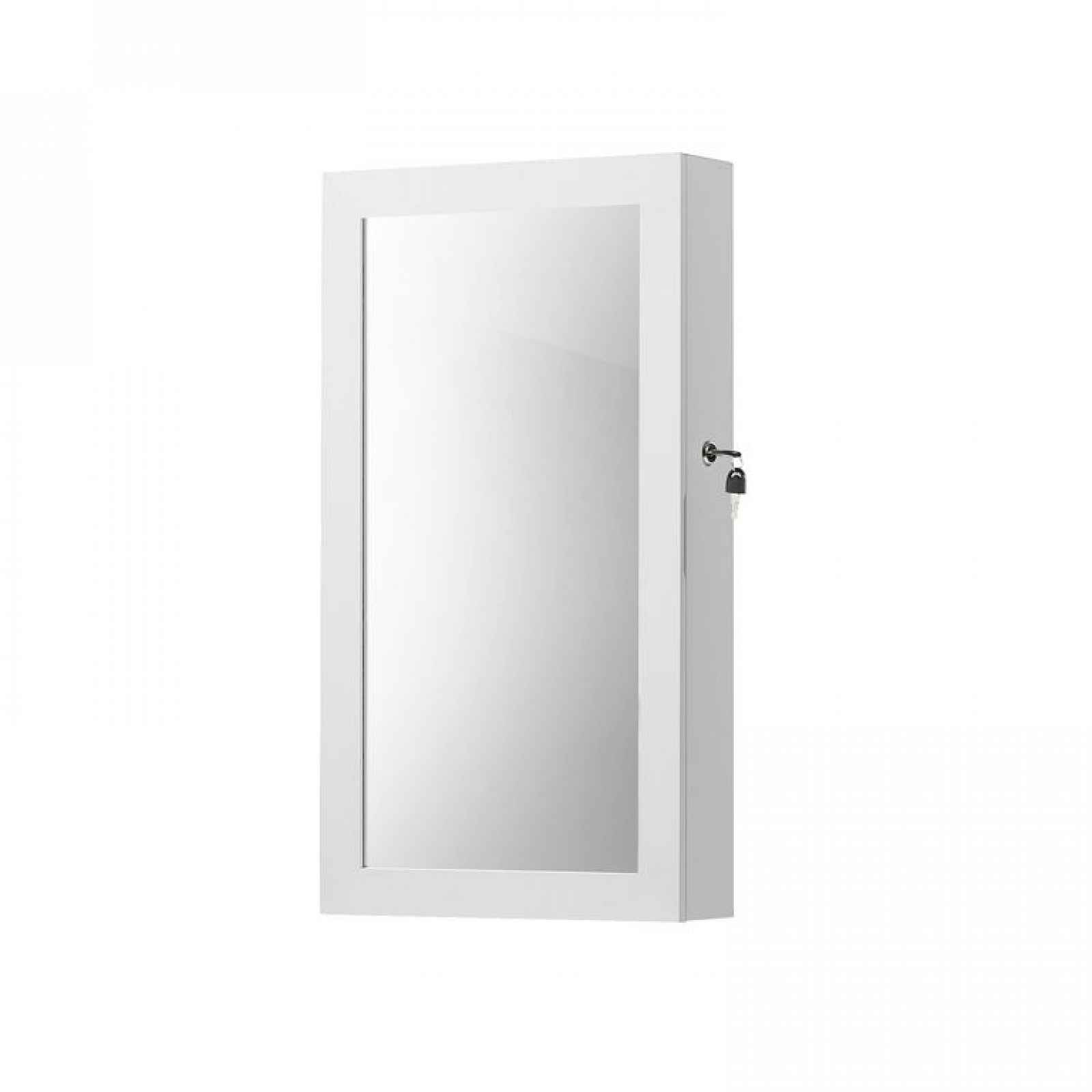 Šperkovnice na stěnu se zrcadlem a zámkem, bílá, 67 cm