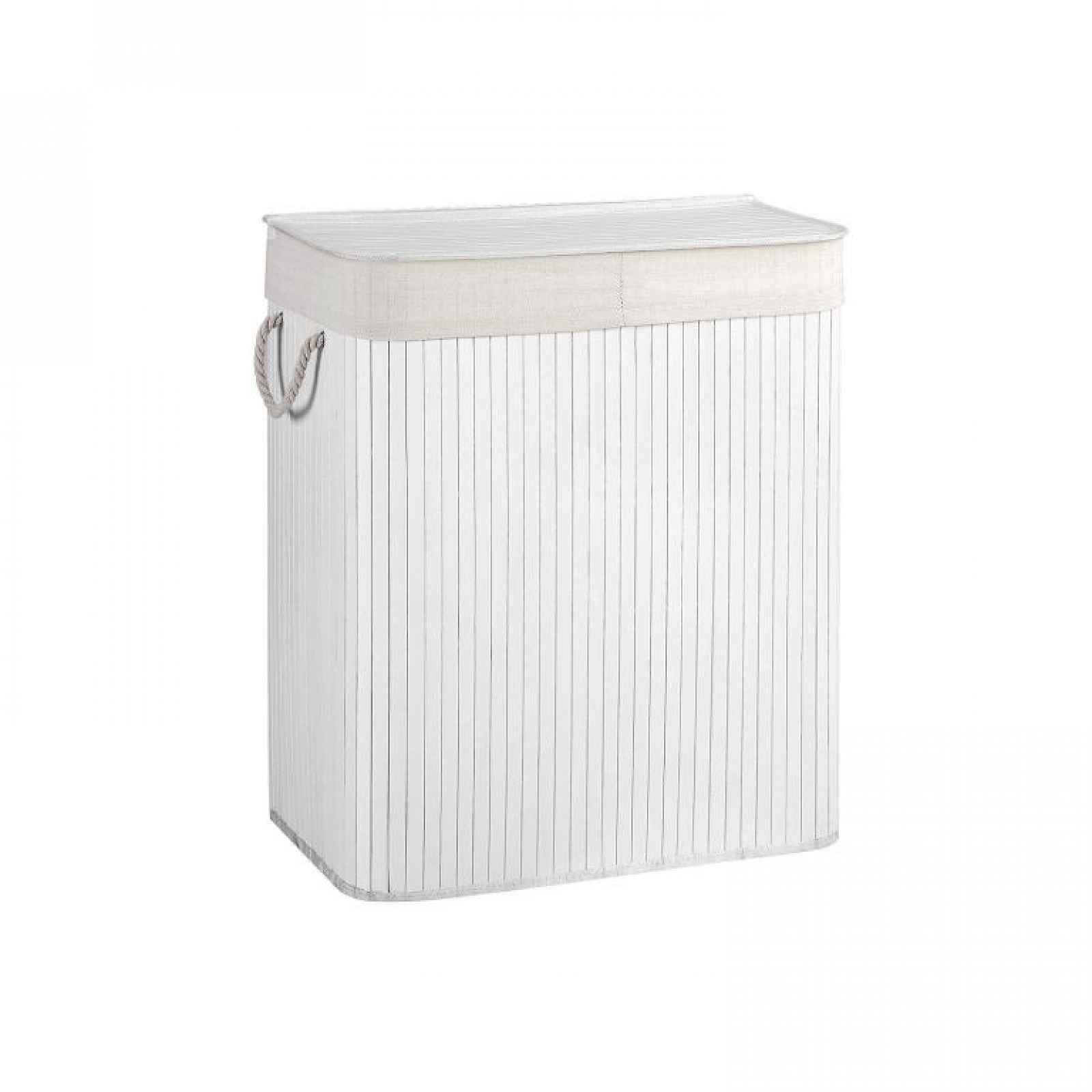 Bambusový koš na prádlo s víkem a 2 přihrádkami 100 l – bílý