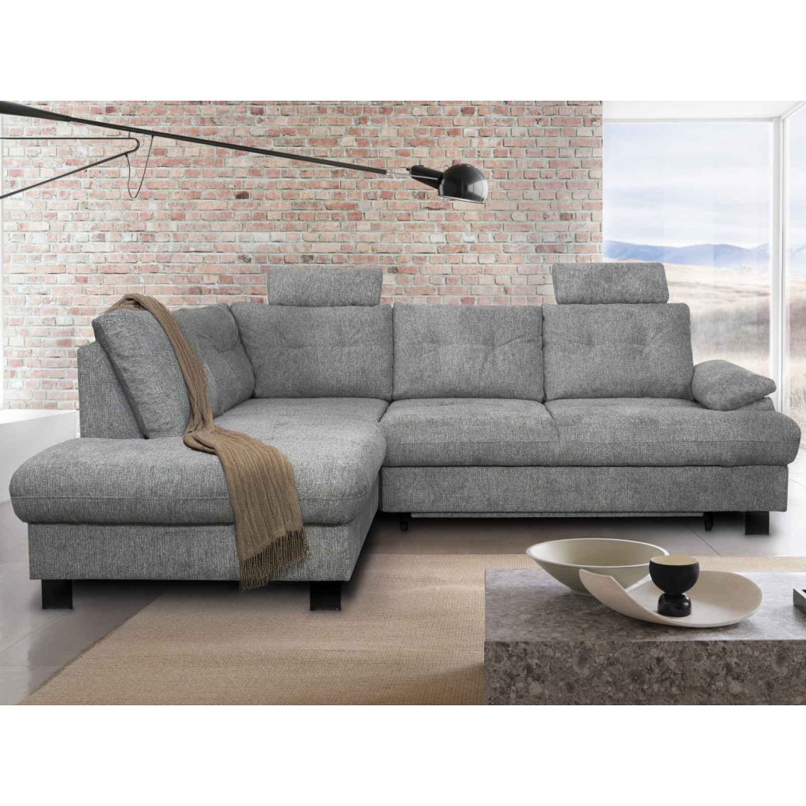 Rohová sedačka Roxy, holubí šedá látka, levý roh