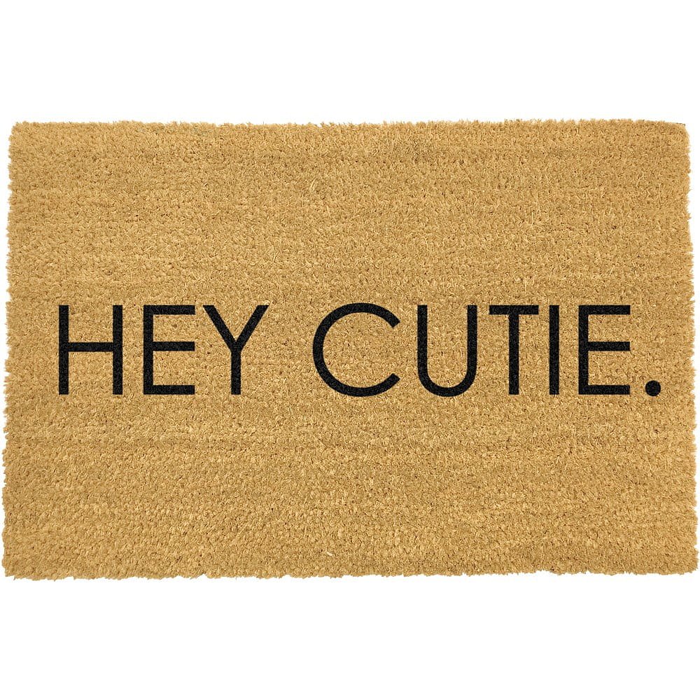 Černá rohožka z přírodního kokosového vlákna Artsy Doormats Hey Cutie, 40 x 60 cm