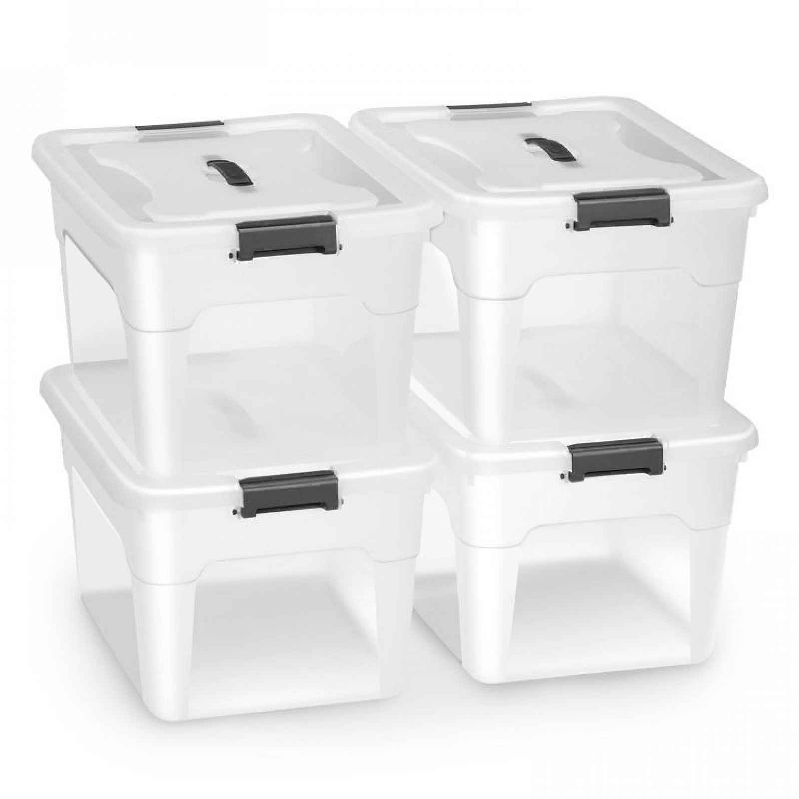 Sada 4 úložných boxů s víkem 30 l, plastové, průsvitné