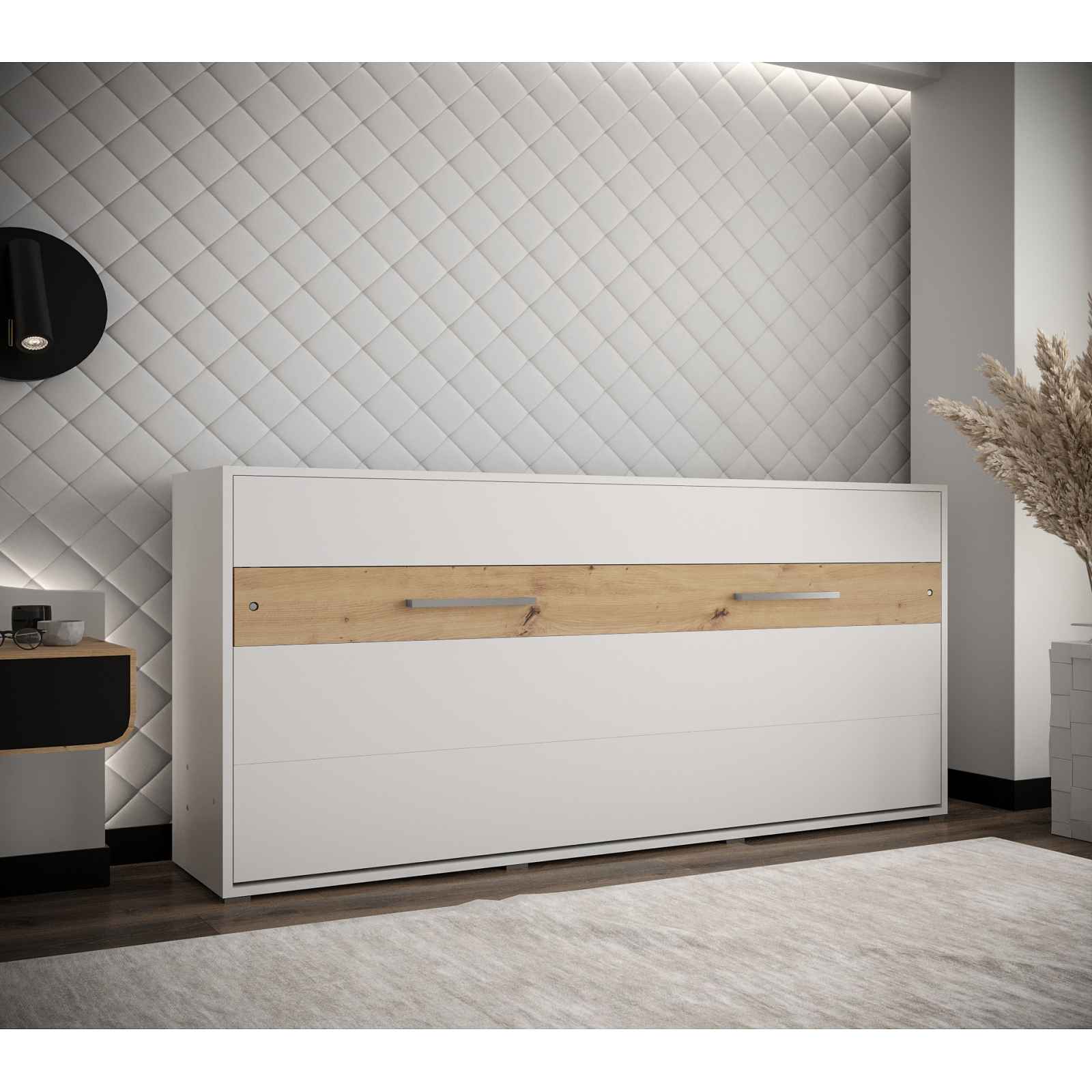 Sklápěcí postel Peka 90x200cm, bílá/dub artisan, horizontální HELCEL