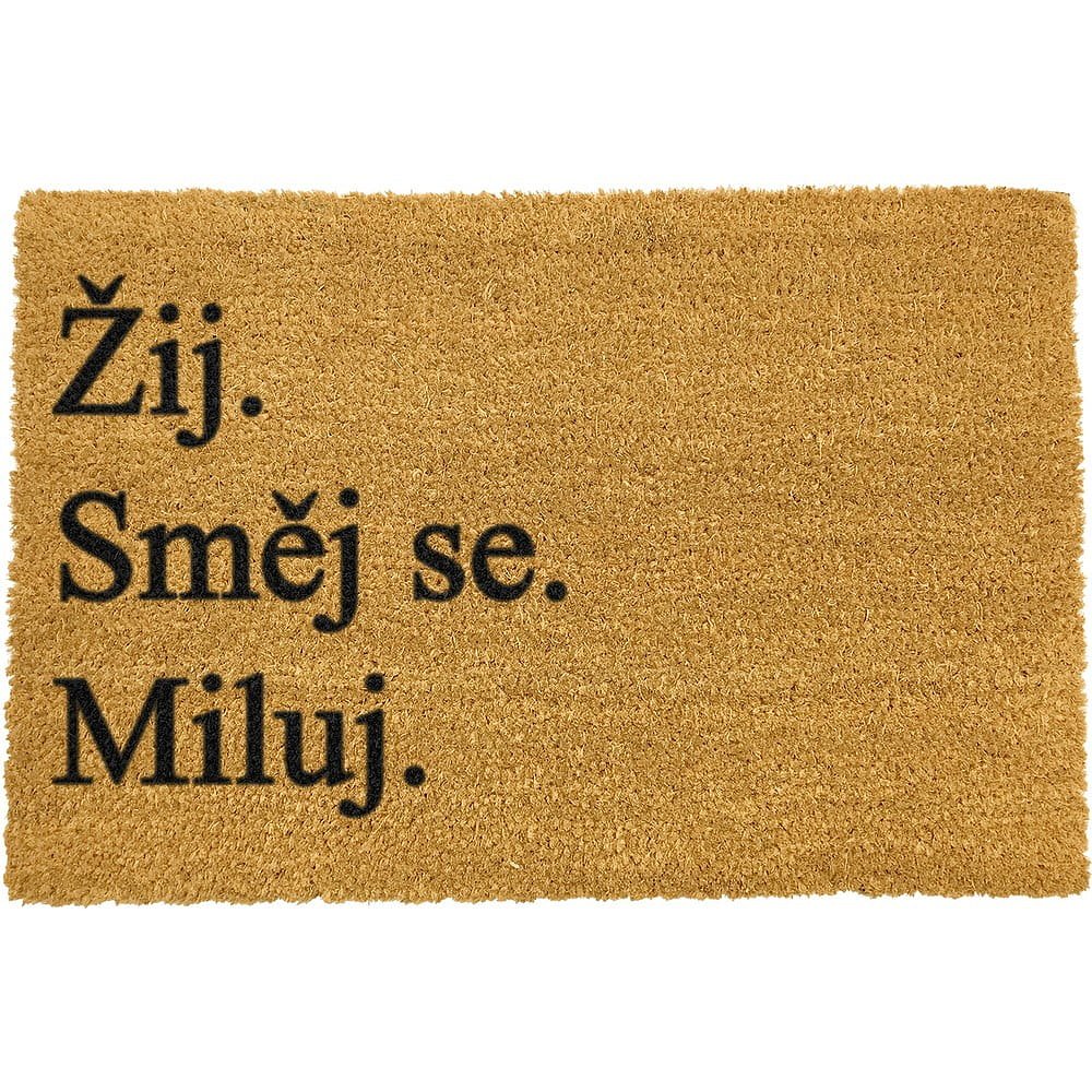 Rohožka z přírodního kokosového vlákna Artsy Doormats Žij a miluj, 40 x 60 cm