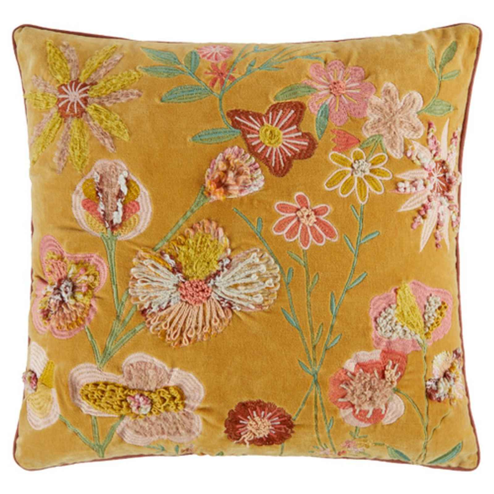 Butlers BOHEMIAN Polštář květiny 50 x 50 cm - hořčicová