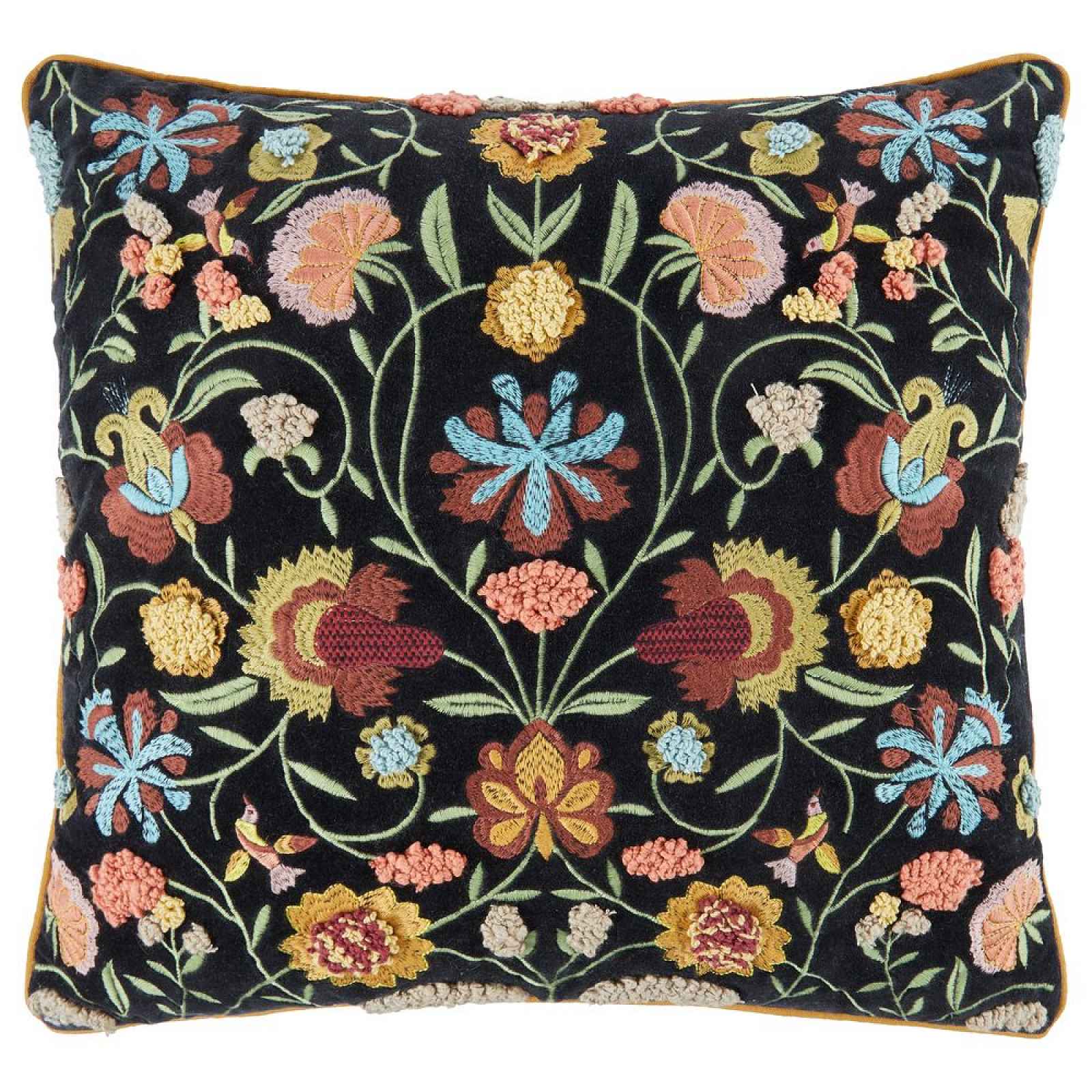 Butlers BOHEMIAN Polštář květiny 50 x 50 cm - černá