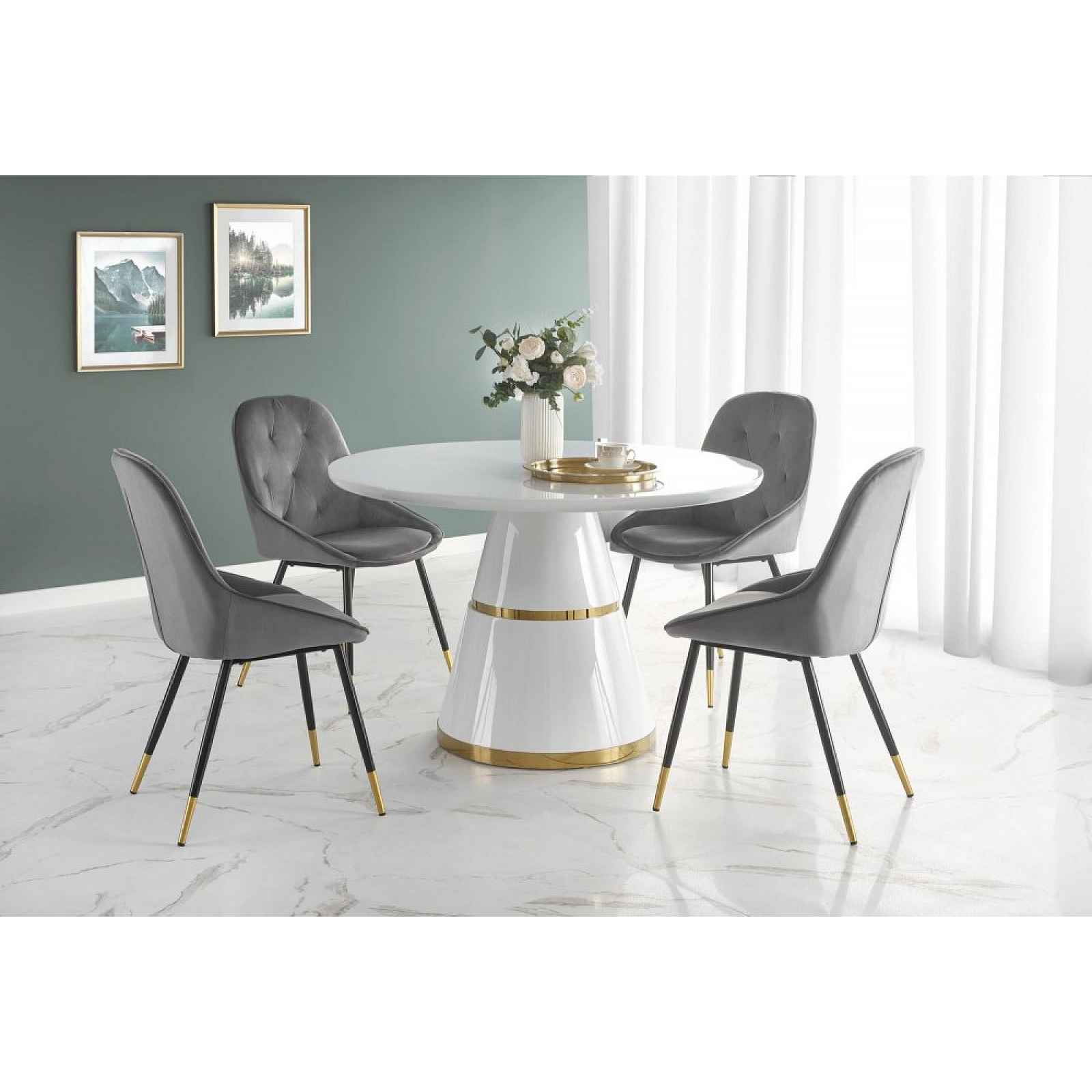 Jídelní stůl VEGAS bílá / zlatá Halmar, 120 cm