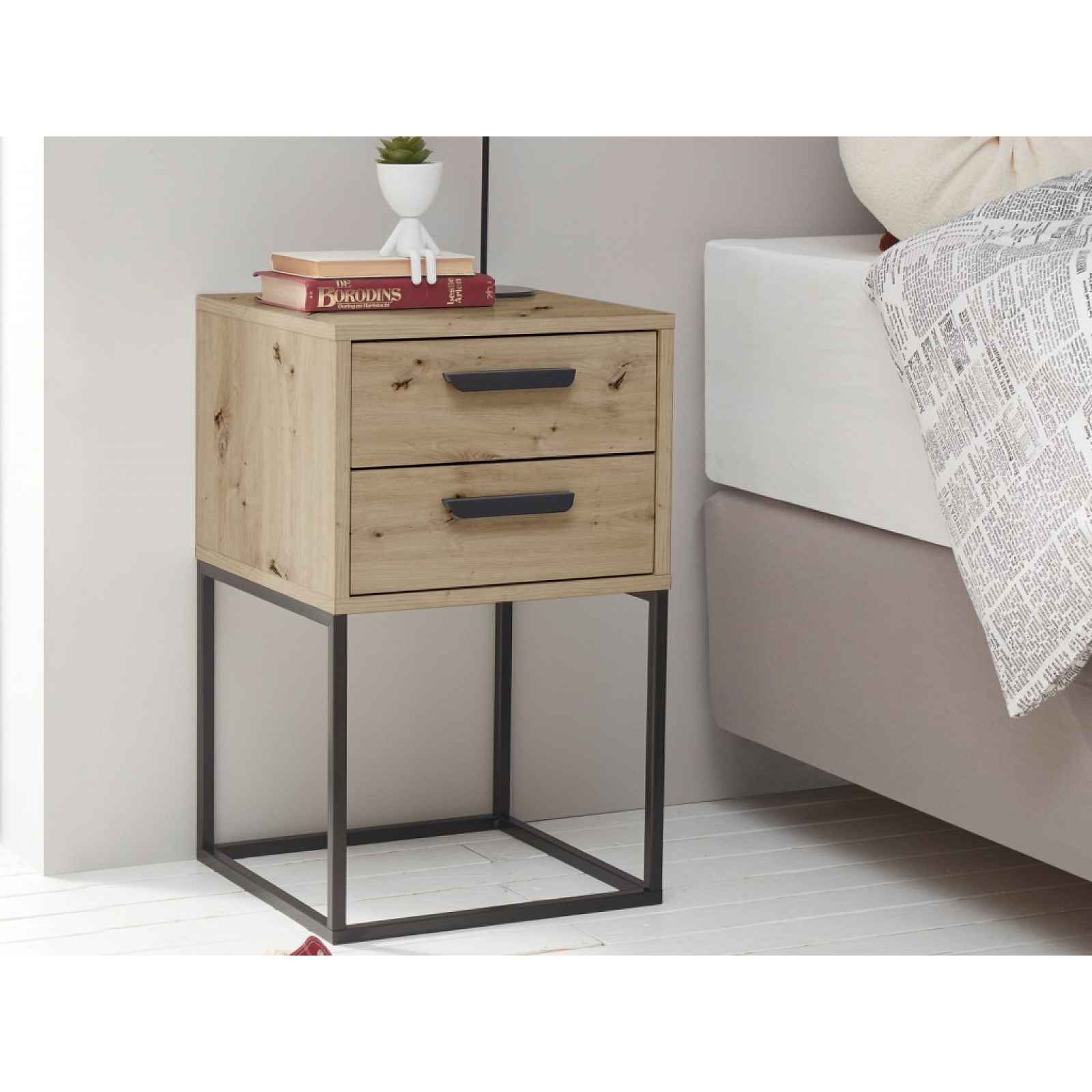 Noční stolek se 2 zásuvkami Suna, dub artisan