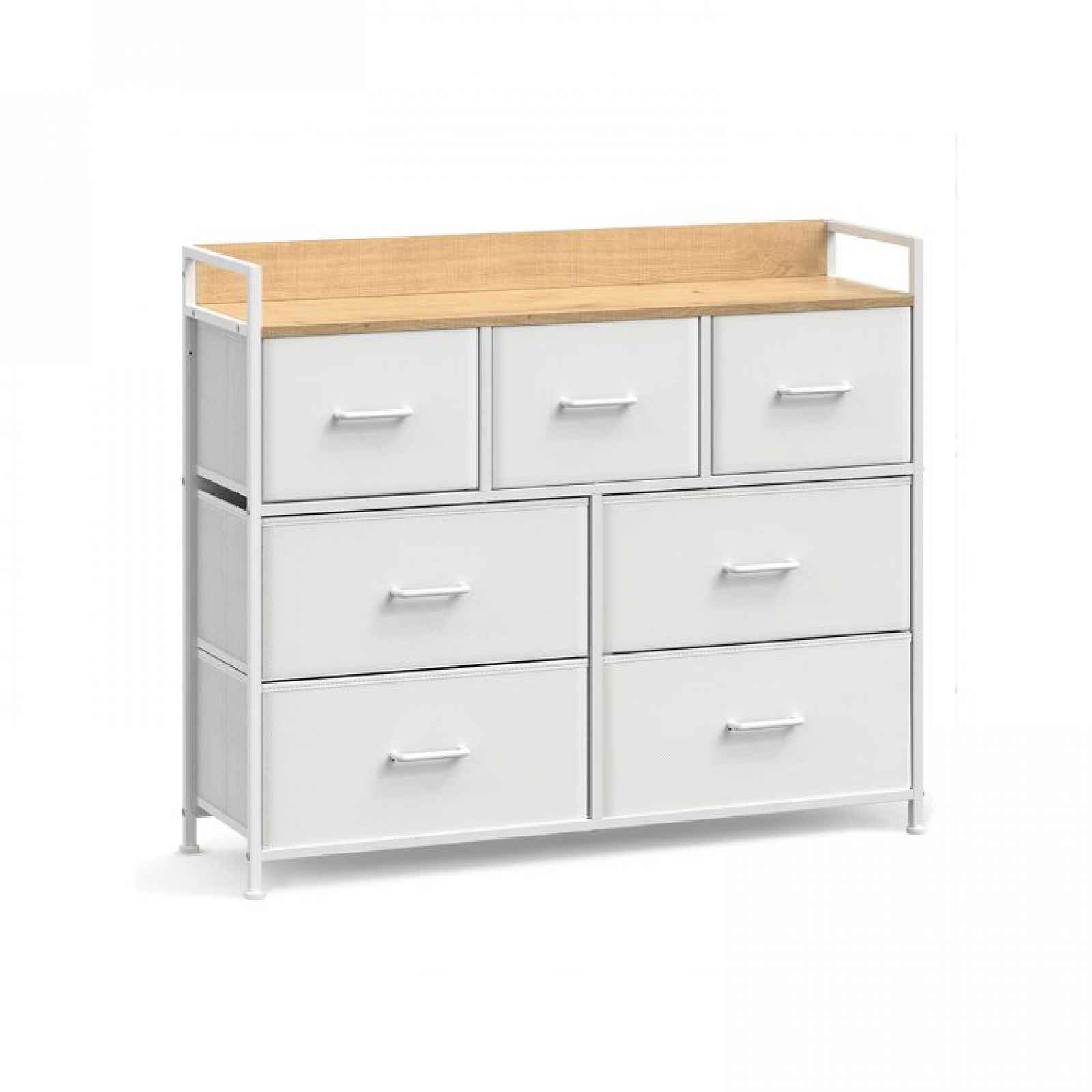 Komoda se 7 zásuvkami bílá/dřevodekor 98 x 28,5 x 85 cm