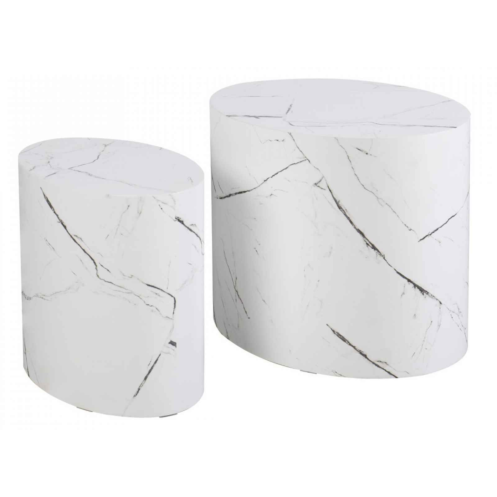 Sada oválných stolků Alvo, imitace bílý mramor, 2 ks