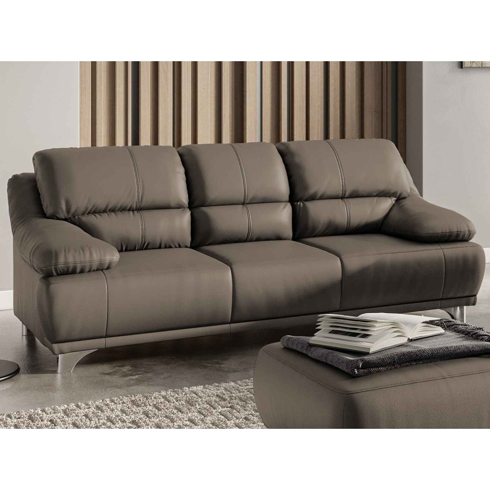 Trojmístná pohovka Maranello, hnědo-béžová kůže