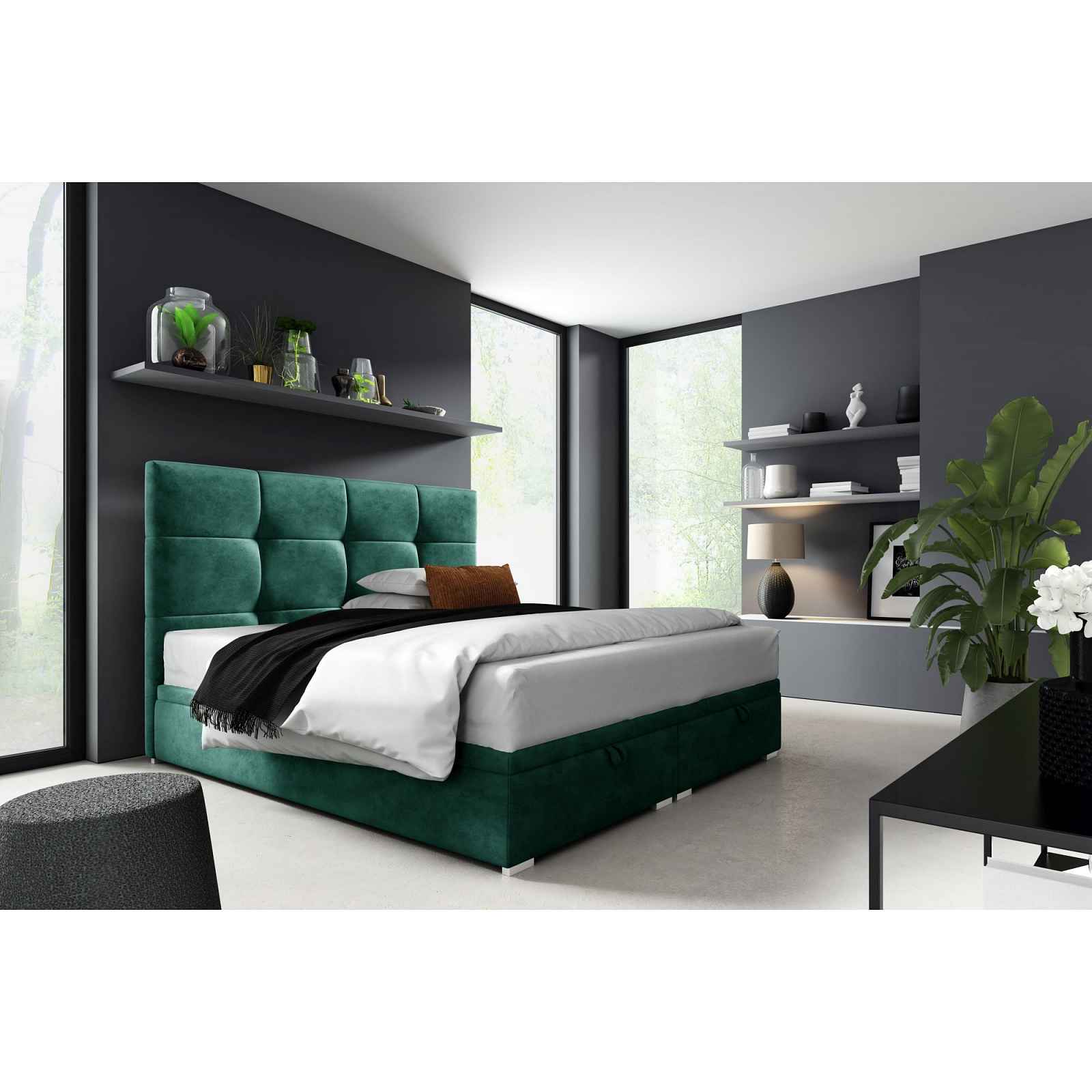 Čalouněná postel Honor II 160x200cm, zelená Monolith HELCEL