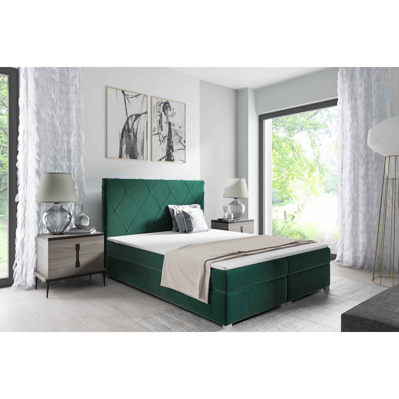 Čalouněná postel Melinda 180x200cm, zelená Riviera HELCEL