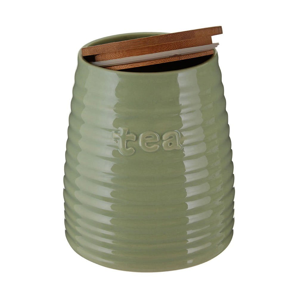 Zelená dóza na čaj s bambusovým víkem Premier Housewares Winnie, 950 ml
