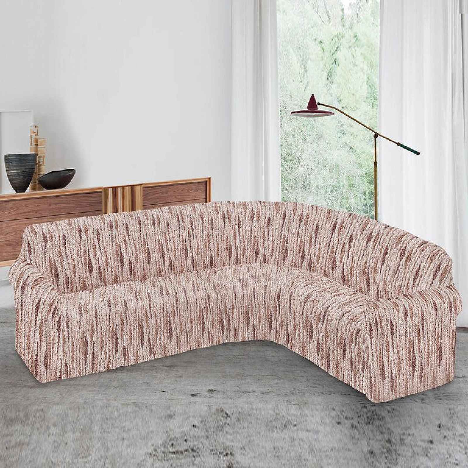GA.I.CO decoDoma napínací potahy na rohovou sedačku bielastický NOVELO hnědá na rohovou sedací soupravu 350 - 530 cm