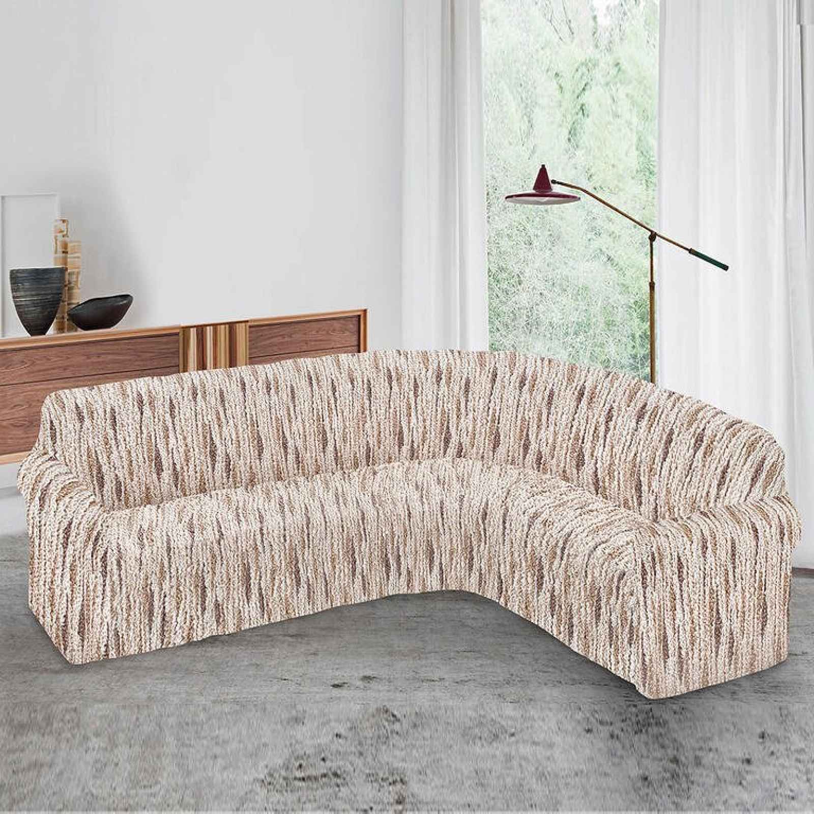 GA.I.CO decoDoma napínací potahy na rohovou sedačku bielastický NOVELO béžová na rohovou sedací soupravu 350 - 530 cm
