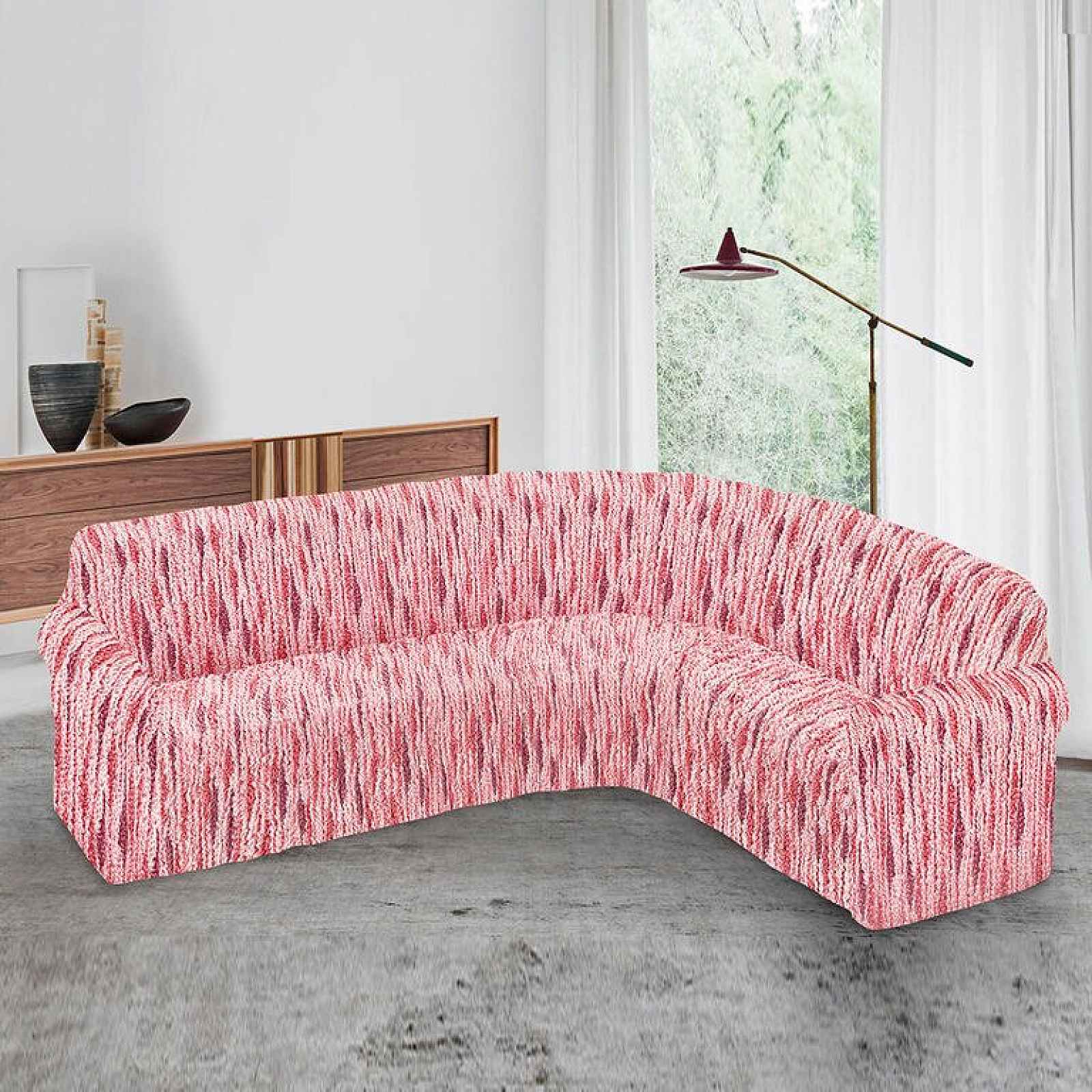 GA.I.CO decoDoma napínací potahy na rohovou sedačku bielastický NOVELO bordó na rohovou sedací soupravu 350 - 530 cm