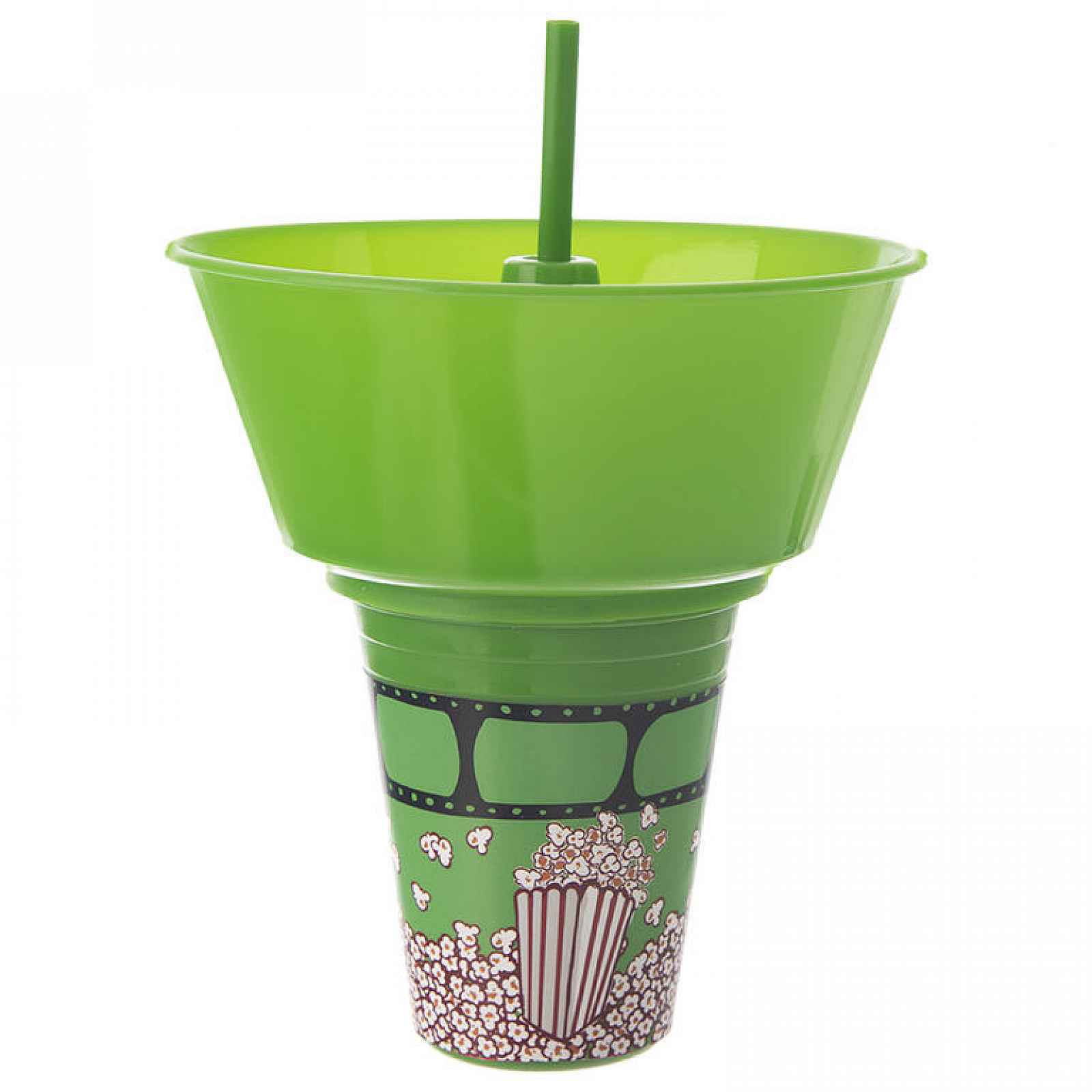 Pohár s brčkem a miskou na popcorn SNACK, zelený, 550 ml