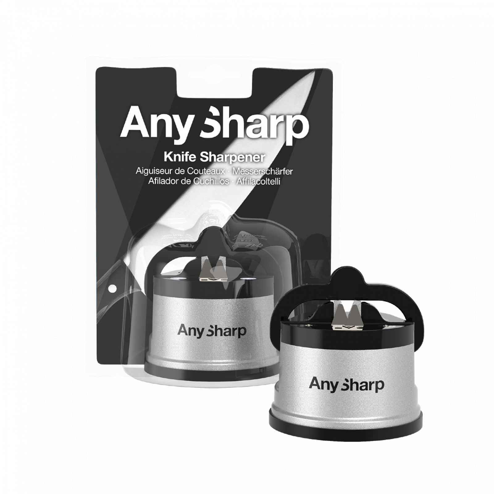 AnySharp Brousek na nože Premium s plastovým tělem v blistru, stříbrná ANYSHARPSILVER