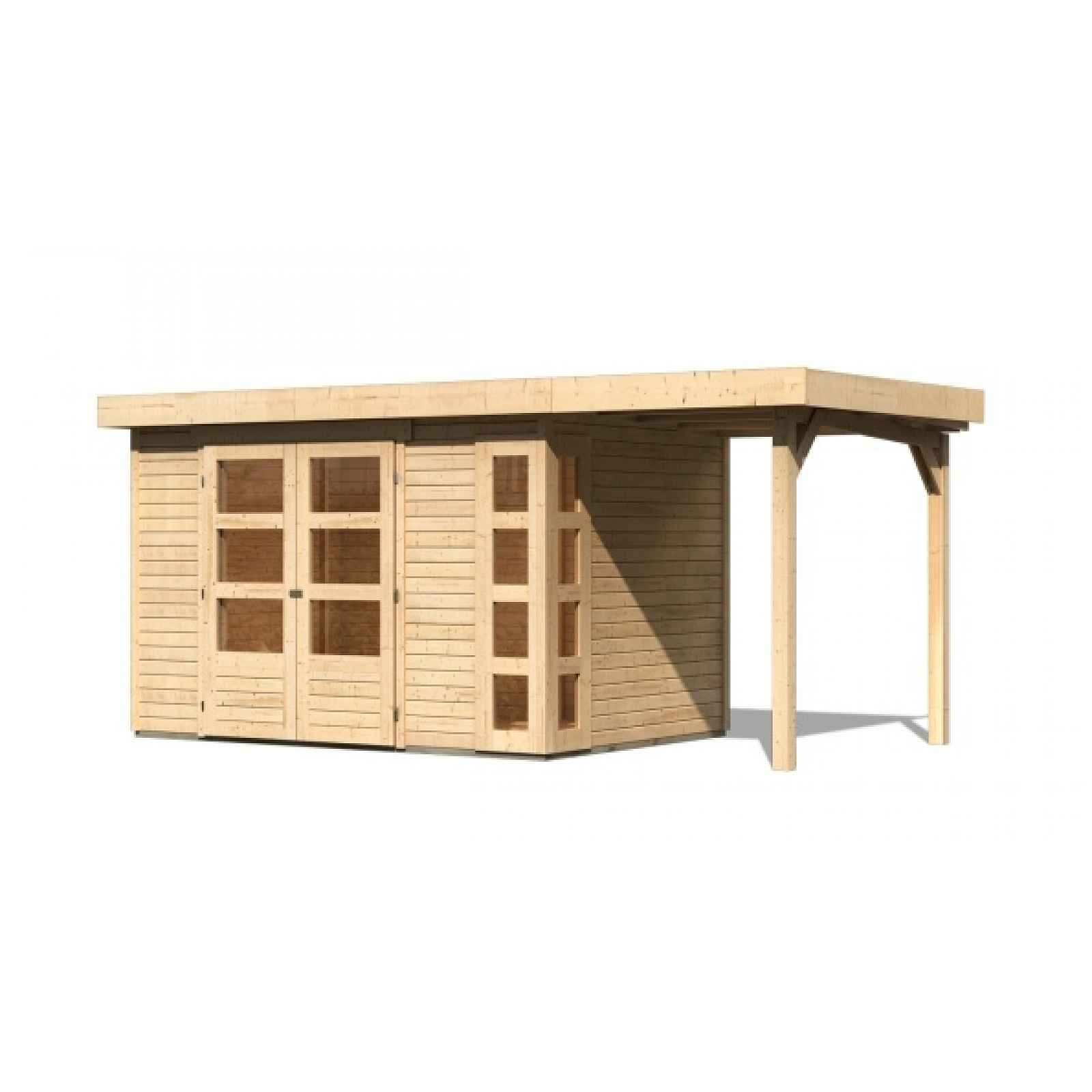 Dřevěný zahradní domek KERKO 4 s přístavkem 150 Lanitplast Přírodní dřevo