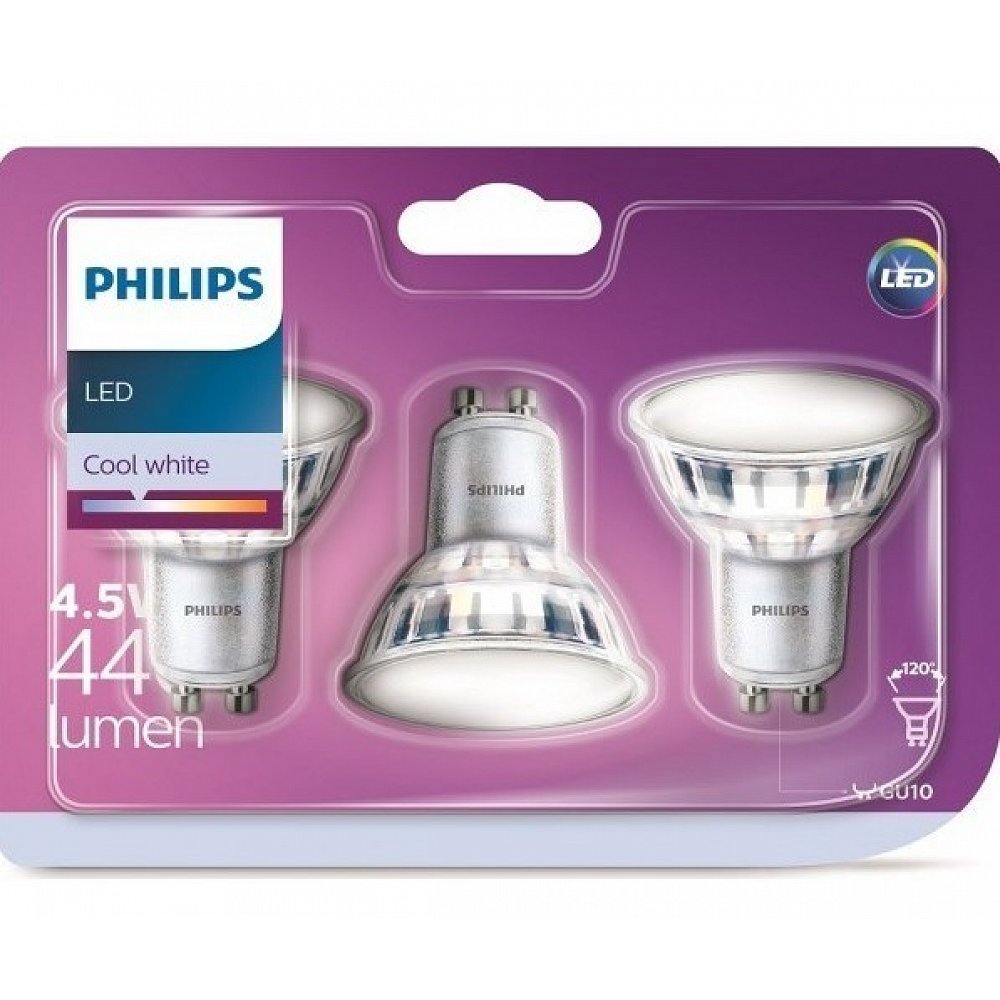 PHILIPS LED Classic ND GU10 4,5 W 120 ° neutrální bílá paket 3ks