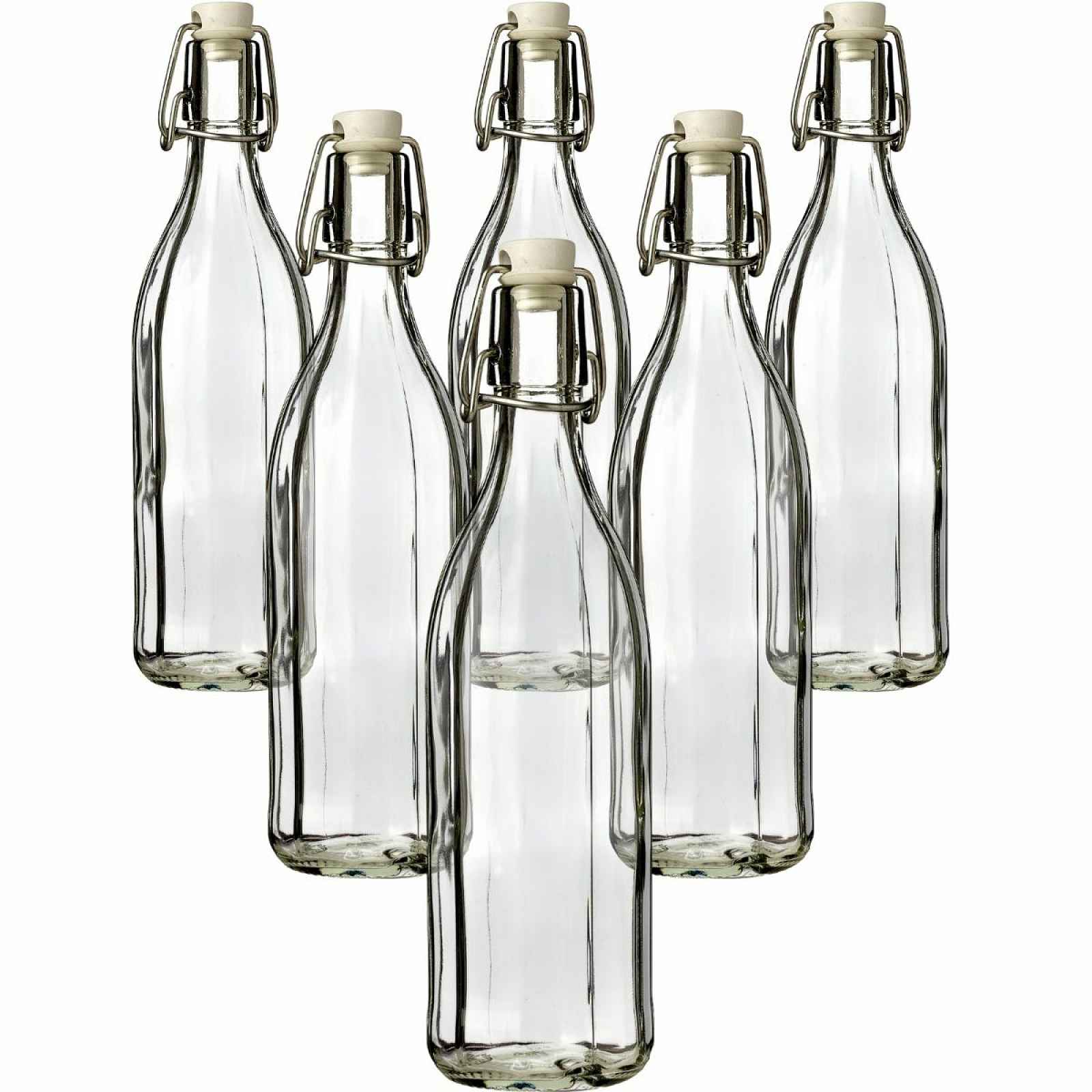 Skleněná láhev s clip uzávěrem, 1 l, 6 ks