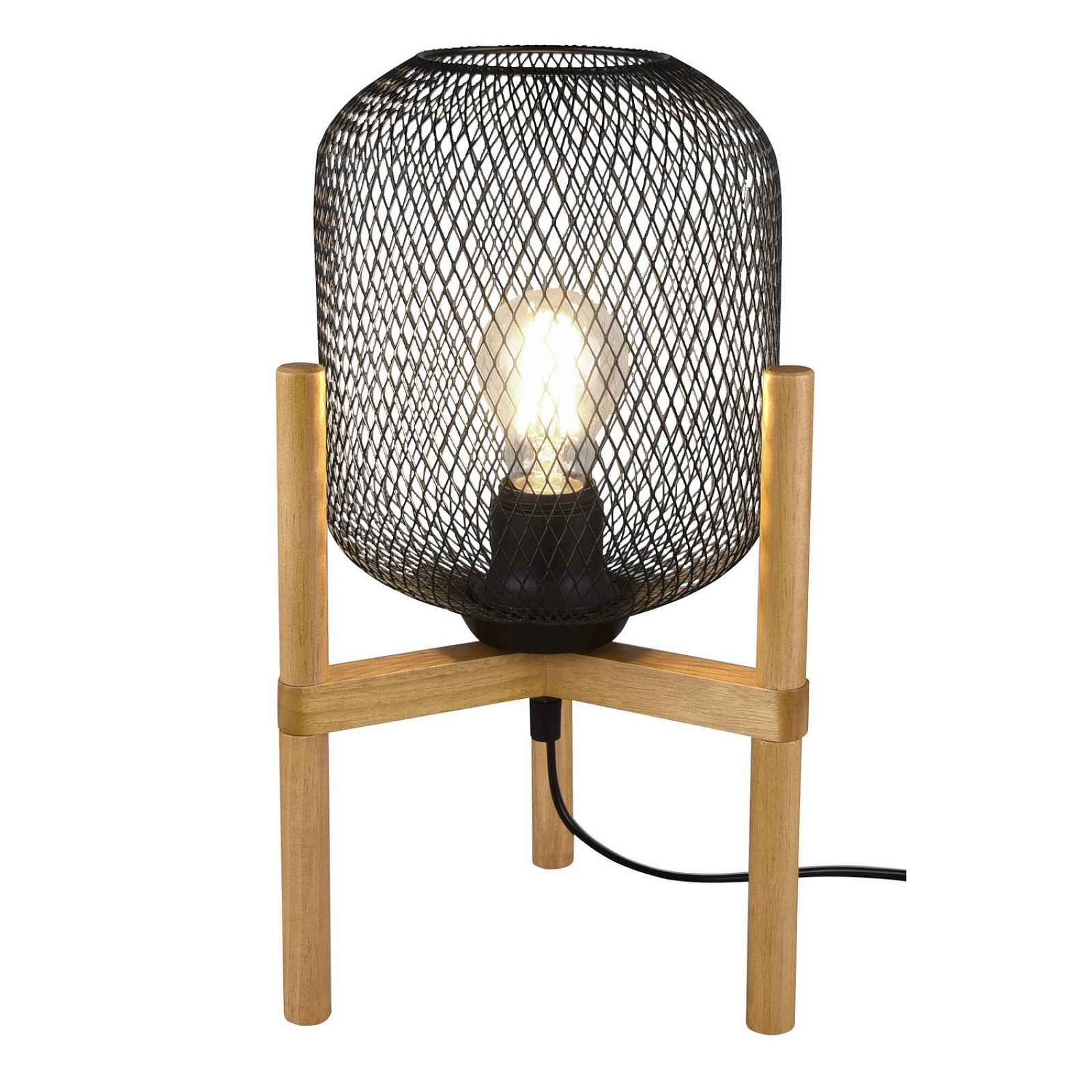 Stolní lampa Calimero, dřevo, drátěné stínidlo