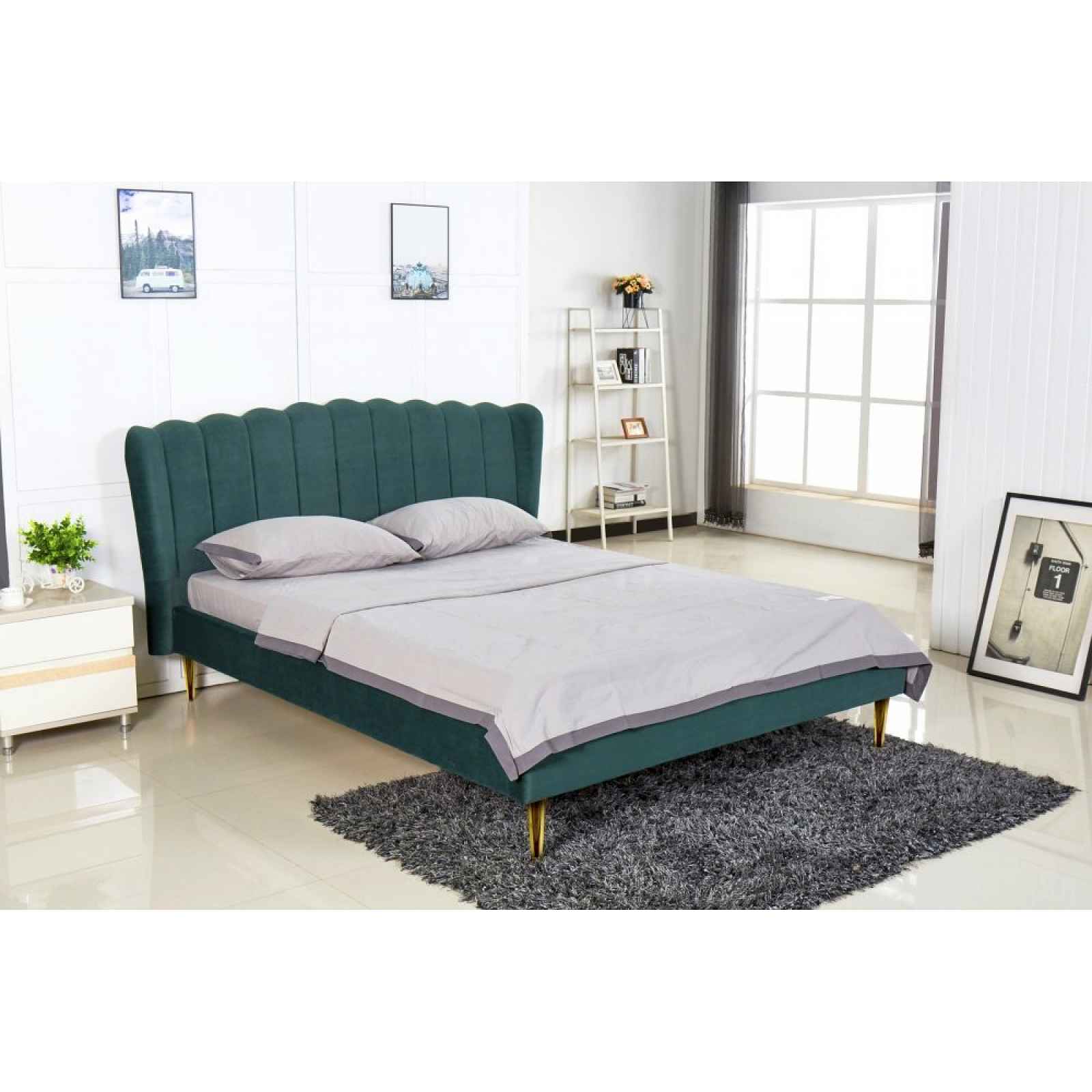 Manželská postel VALVERDE 160 Halmar Tmavě zelená
