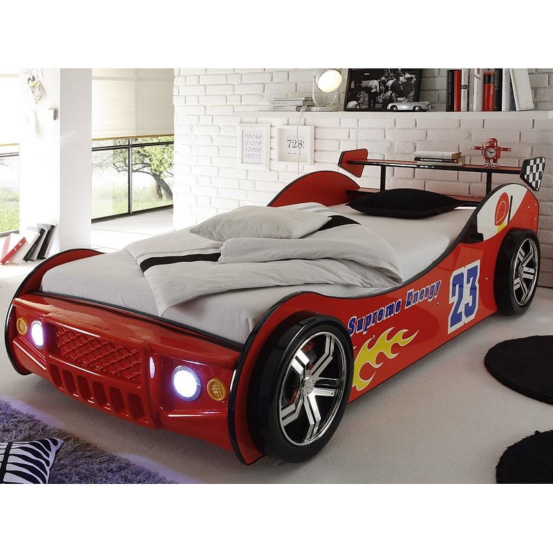 Dětská postel Energy 90x200 cm, červená závodnička s osvětlením