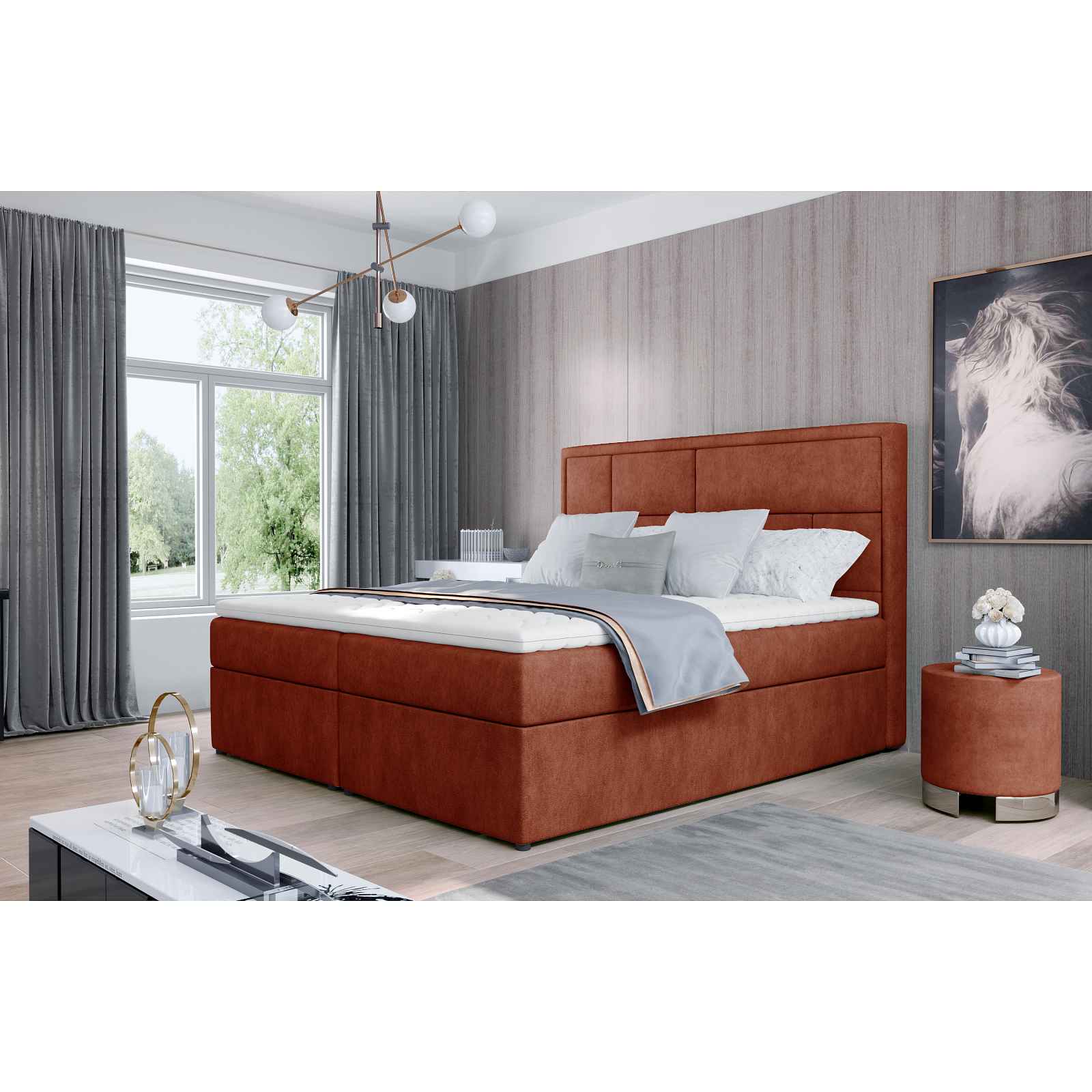 Kvalitní box spring postel Meredit 180x200, červená Dora HELCEL