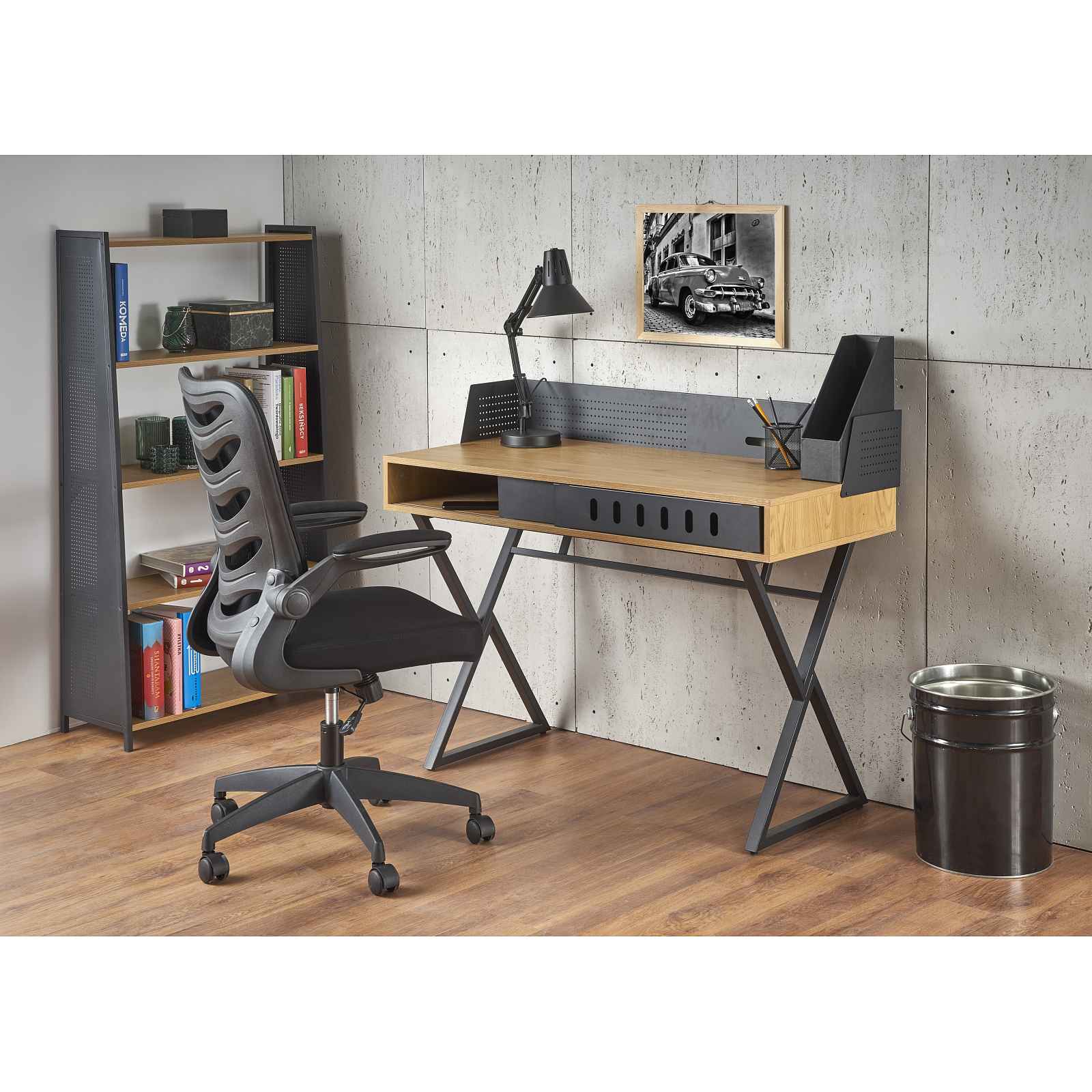 Moderní psací stůl Hema70. černý/dub zlatý HELCEL
