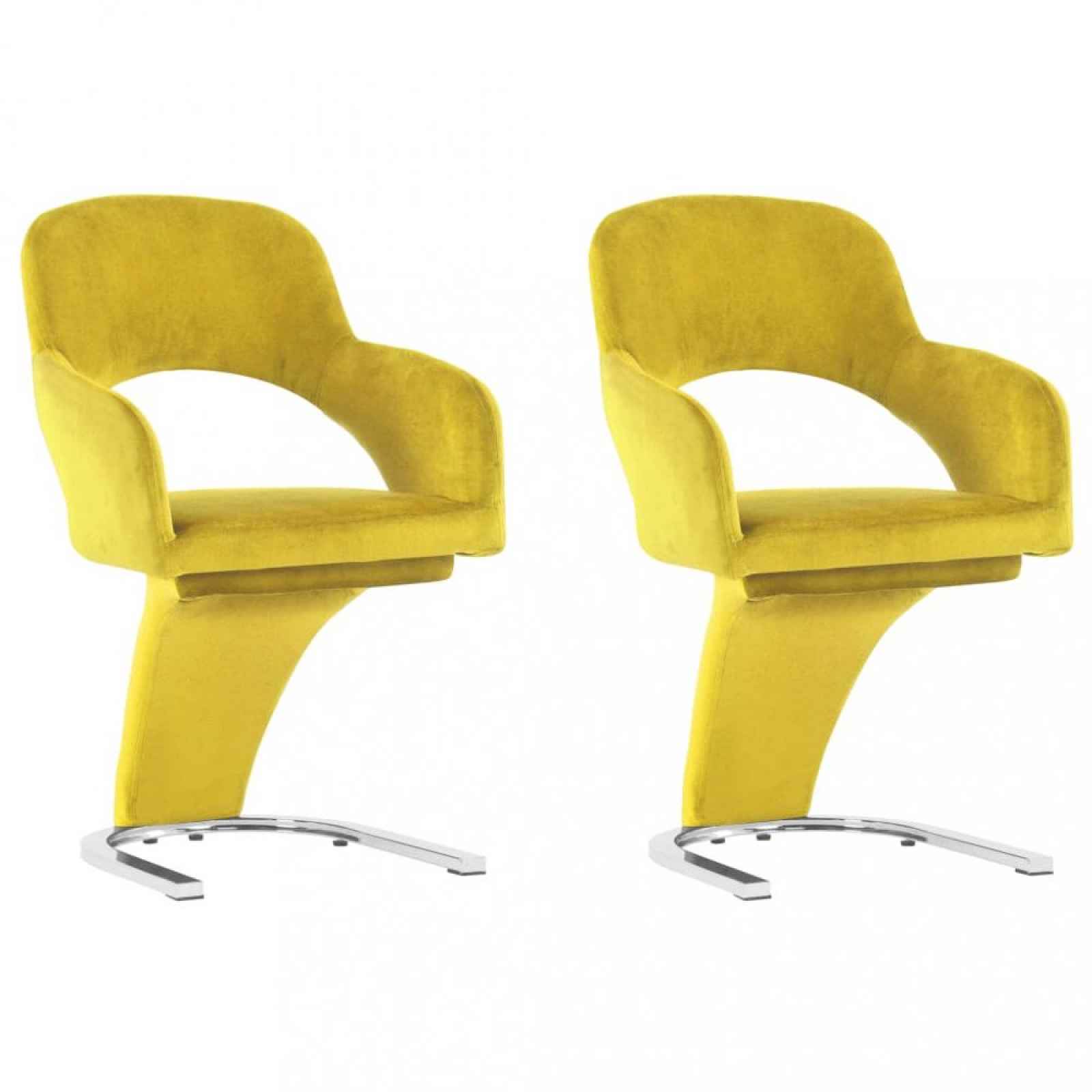 Jídelní židle 2 ks samet / chrom Žlutá - VÝŠKA ŽIDLE 90 cm