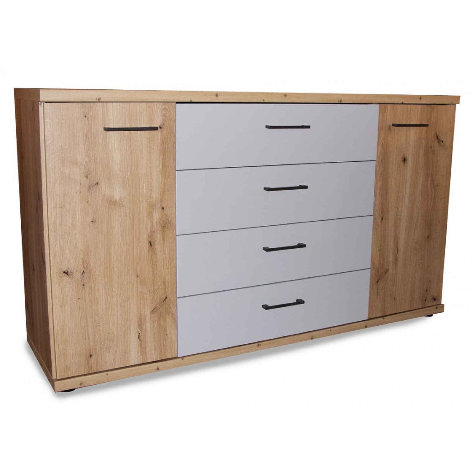 Široká komoda Kanada, 149 cm, dub bianco/šedá