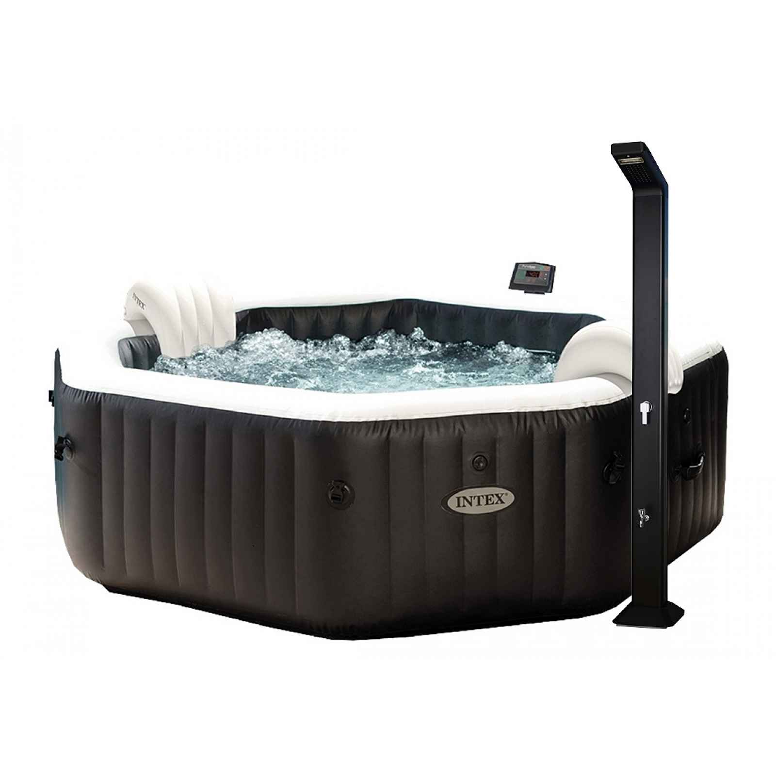 Intex Vířivý bazén Pure Spa - Jet & Bubble Deluxe HWS 6 + Solární sprcha UNO 35 l hliníková s LED světlem - 19900163