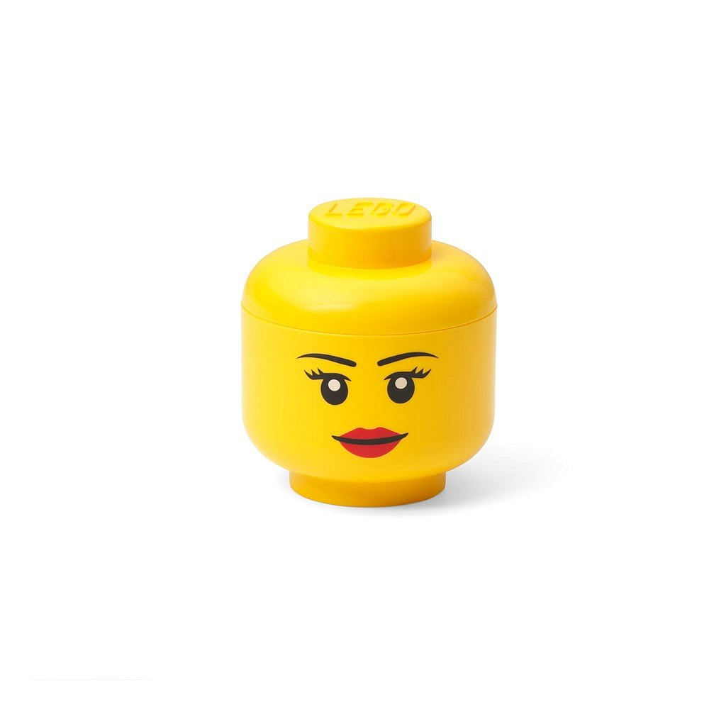 Žlutá úložná krabice ve tvaru hlavy LEGO® girl, 10,5 x 10,6 x 12 cm