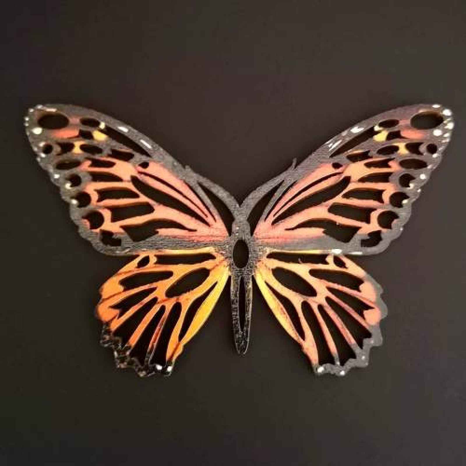 Dekorace motýl dřevo oranžovo-červená 9cm