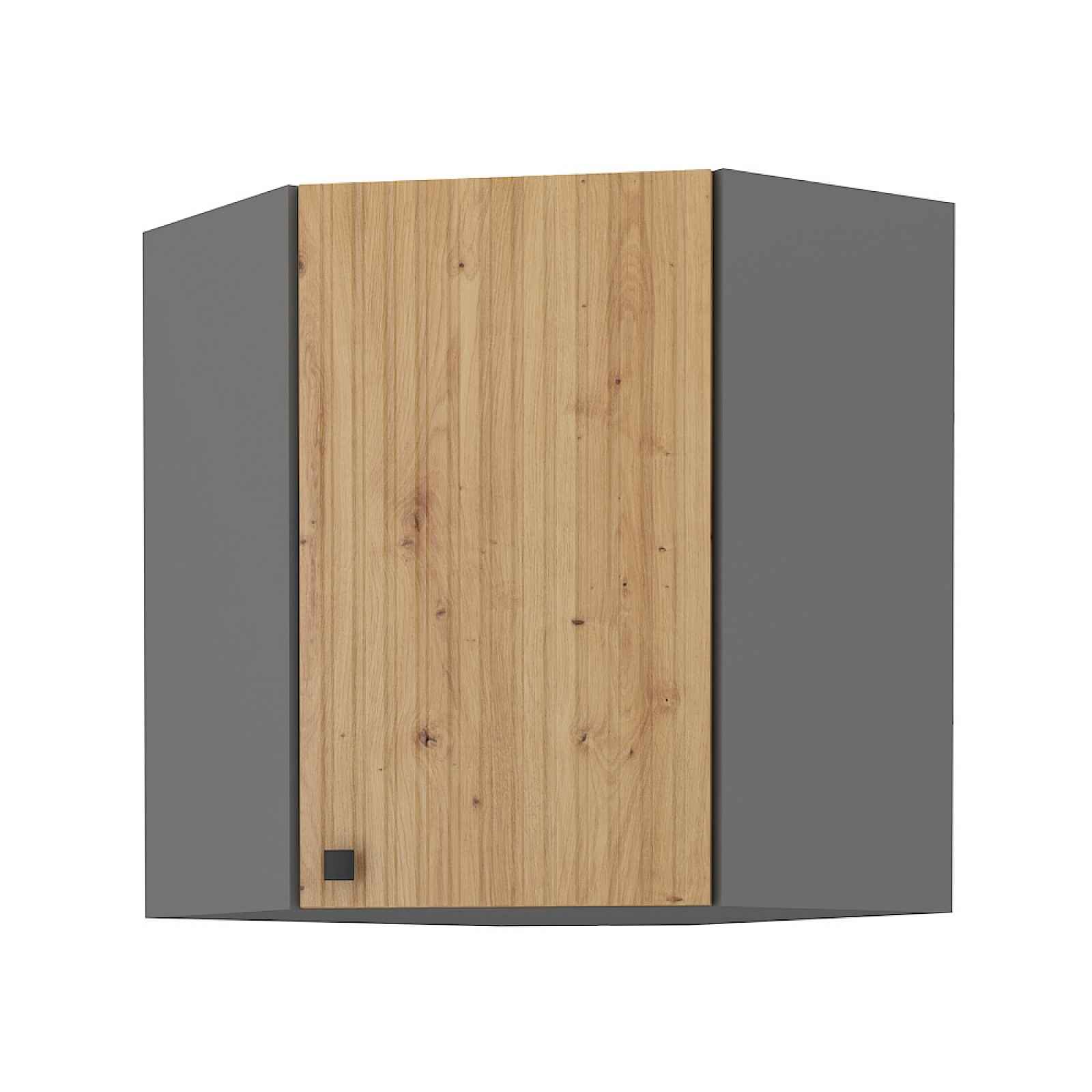 NERITA, skříňka horní rohová 58x58 GN-72 1F, korpus: antracit, dvířka: dub artisan