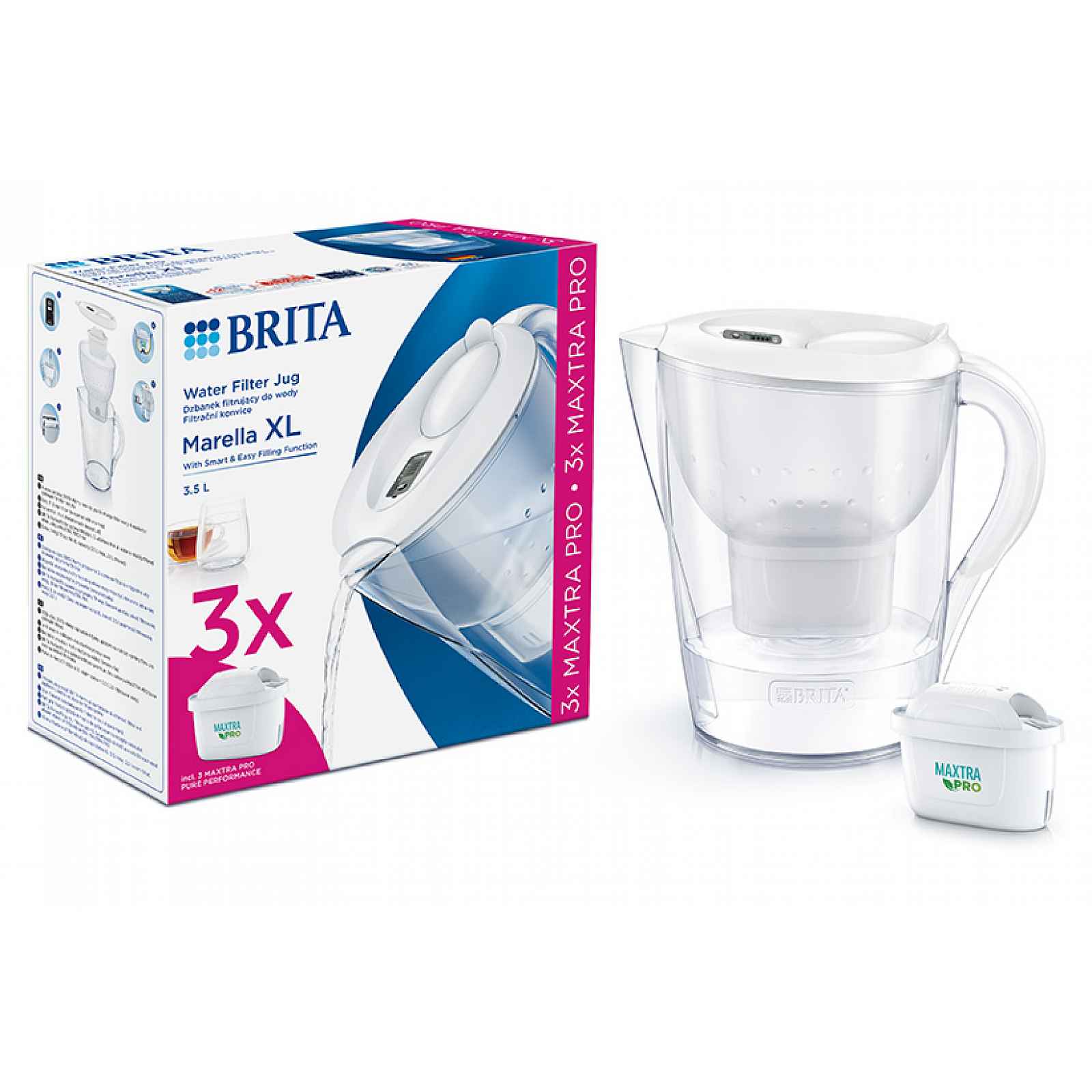 Brita Sada filtrační konvice Marella XL, 3,5 l, bílá + 3 filtry Maxtra Pro Pure Peformance 1052782