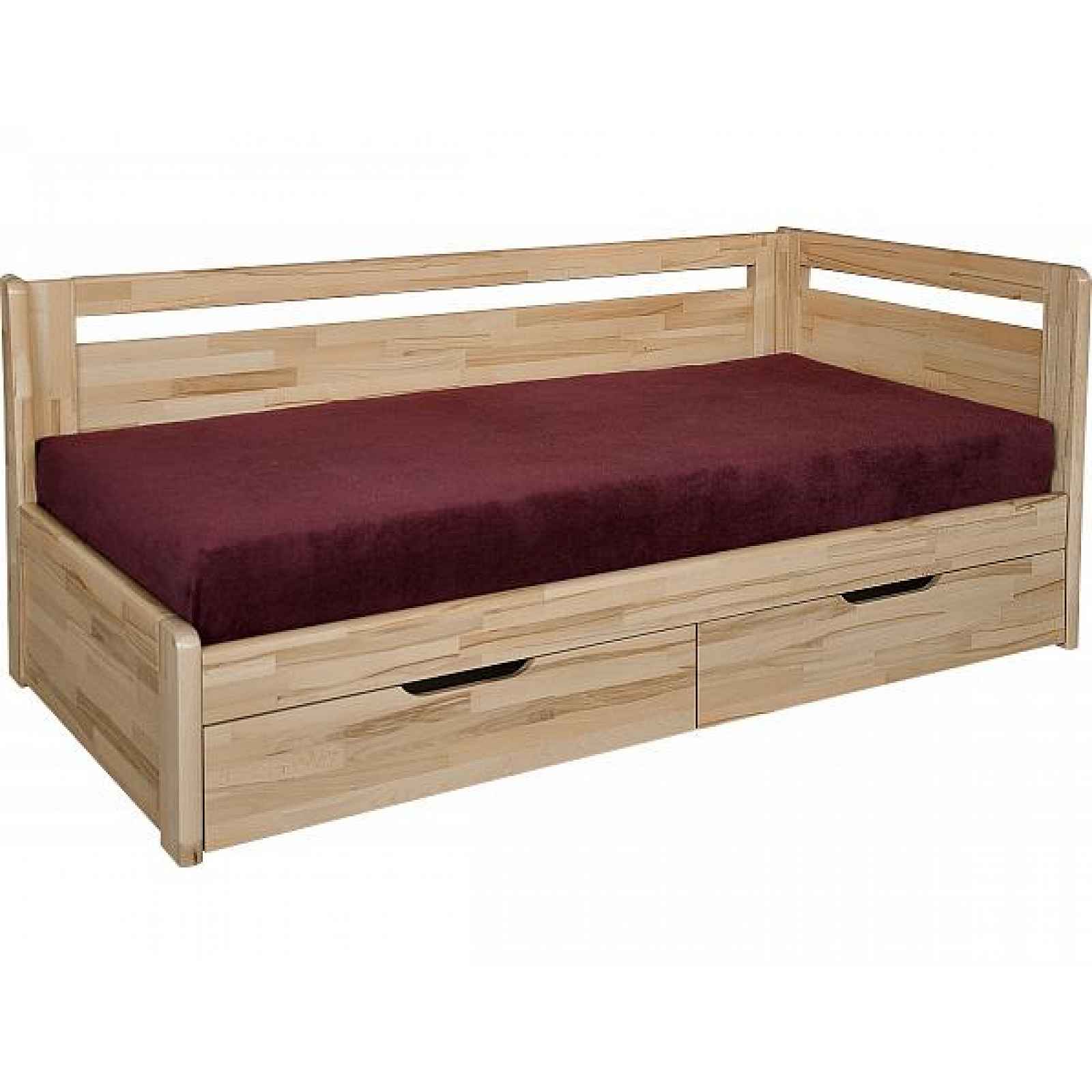 Masivní rozkládací postel Kombi, s roštem a matrací olejovosk, 90x200 cm, ořech tmavý, pouze pravé, bez opěrek, EcoStretch