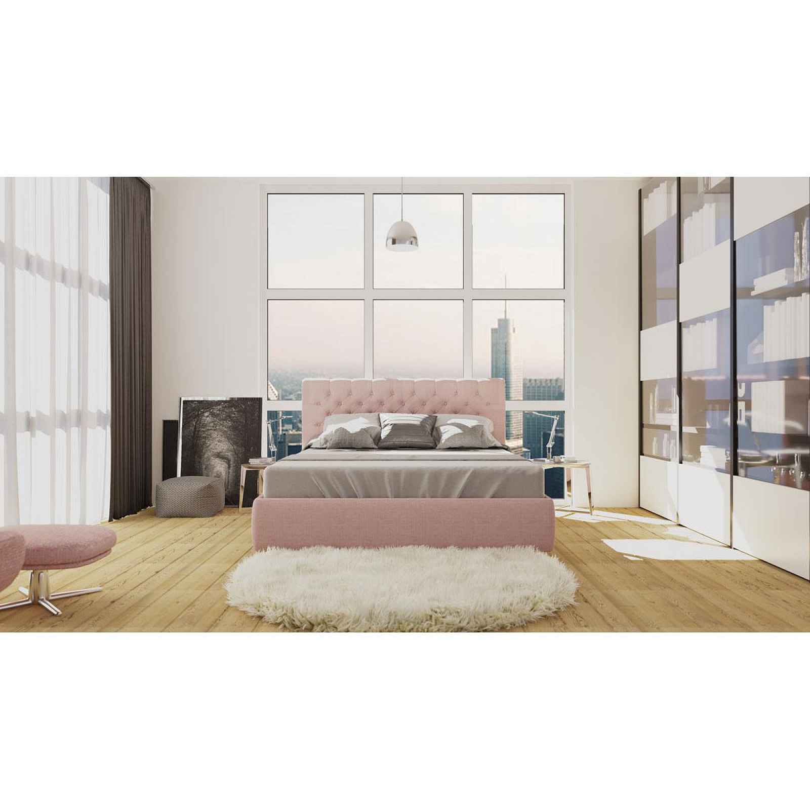Elegantní čalouněná postel Orlando FRAME 160x200 cm v barvě Sofia Powder Pink 08 s dominantním čelem