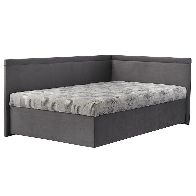 Rohová postel Travis pravá, šedá látka, 120x200 cm