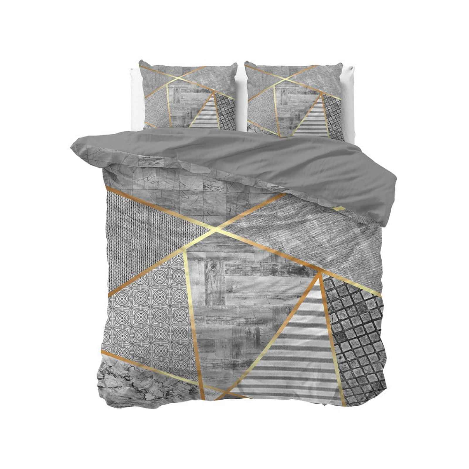 Šedé bavlněné povlečení na dvoulůžko Pure Cotton Graphic, 200 x 200/220 cm