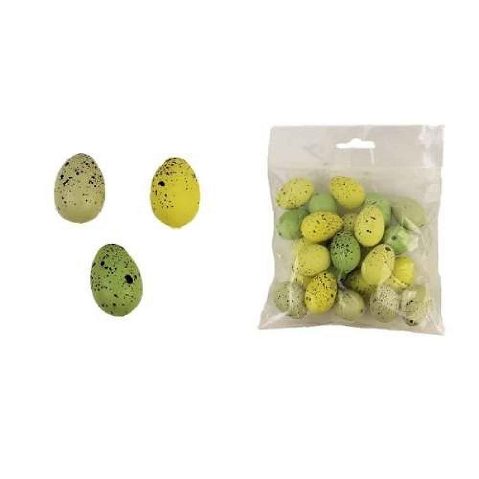 Vejce dekorační kropenaté 24ks plast žlutá/zelená 2cm
