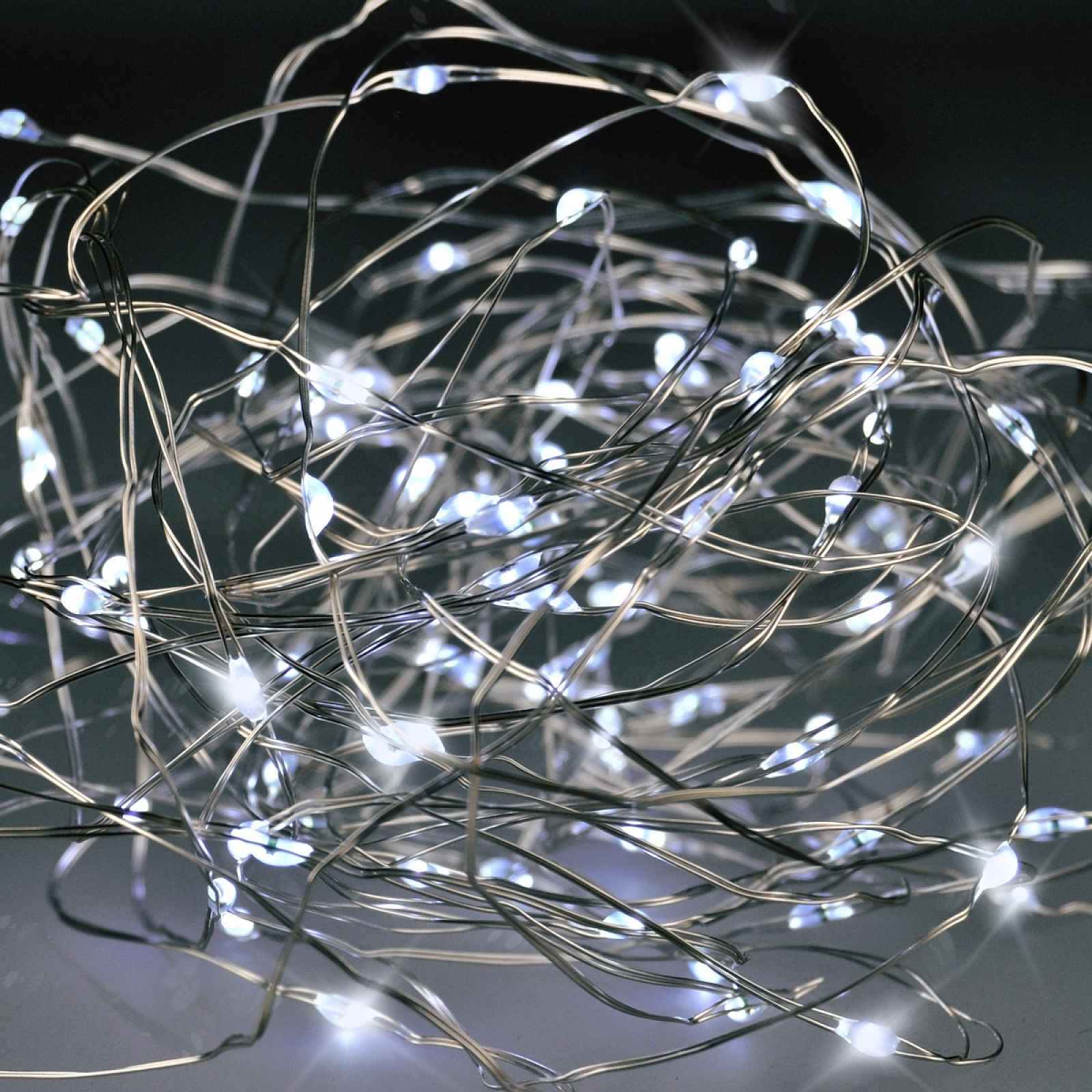 Solight 1V54-W Vánoční řetěz 100 LED, stříbrný drát 10 m, studená bílá