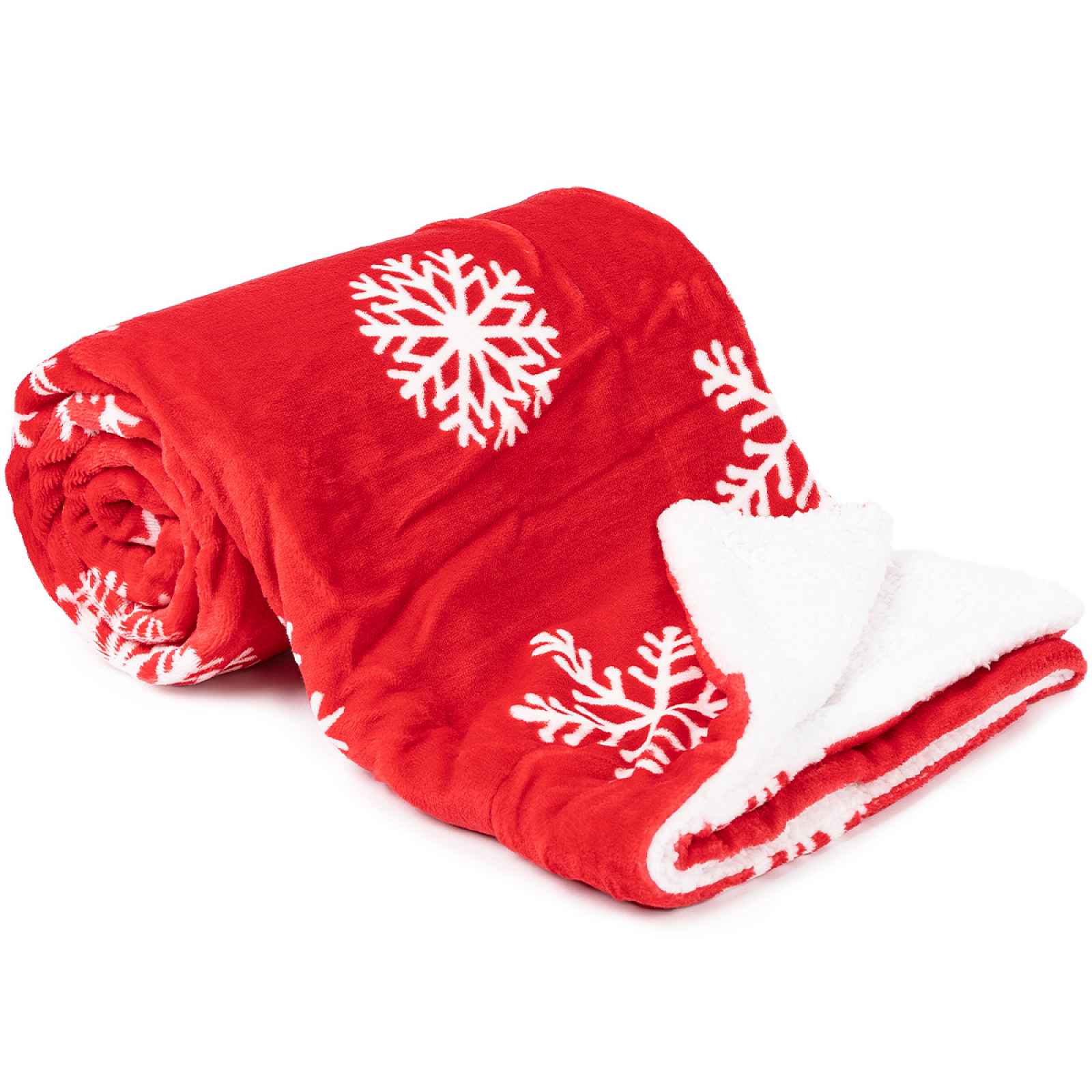 Dětská deka fleecová beránek červená s vločkami, 150 x 130 cm